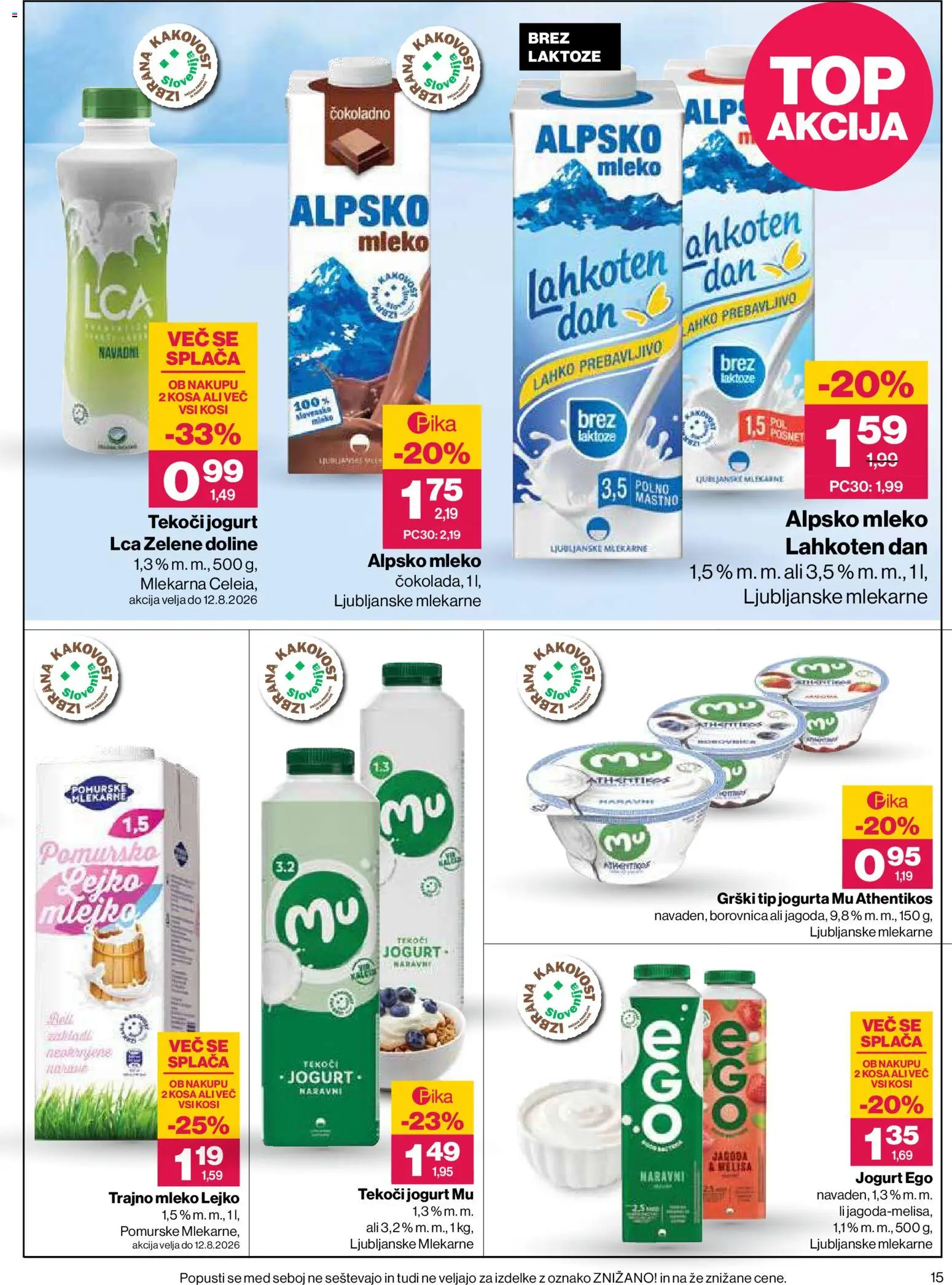Novi Mercator katalog ponudbe – veljaven od 30.07.2026 | Stran: 15 | Izdelki: Trajno mleko, Mleko, Jogurt, Por