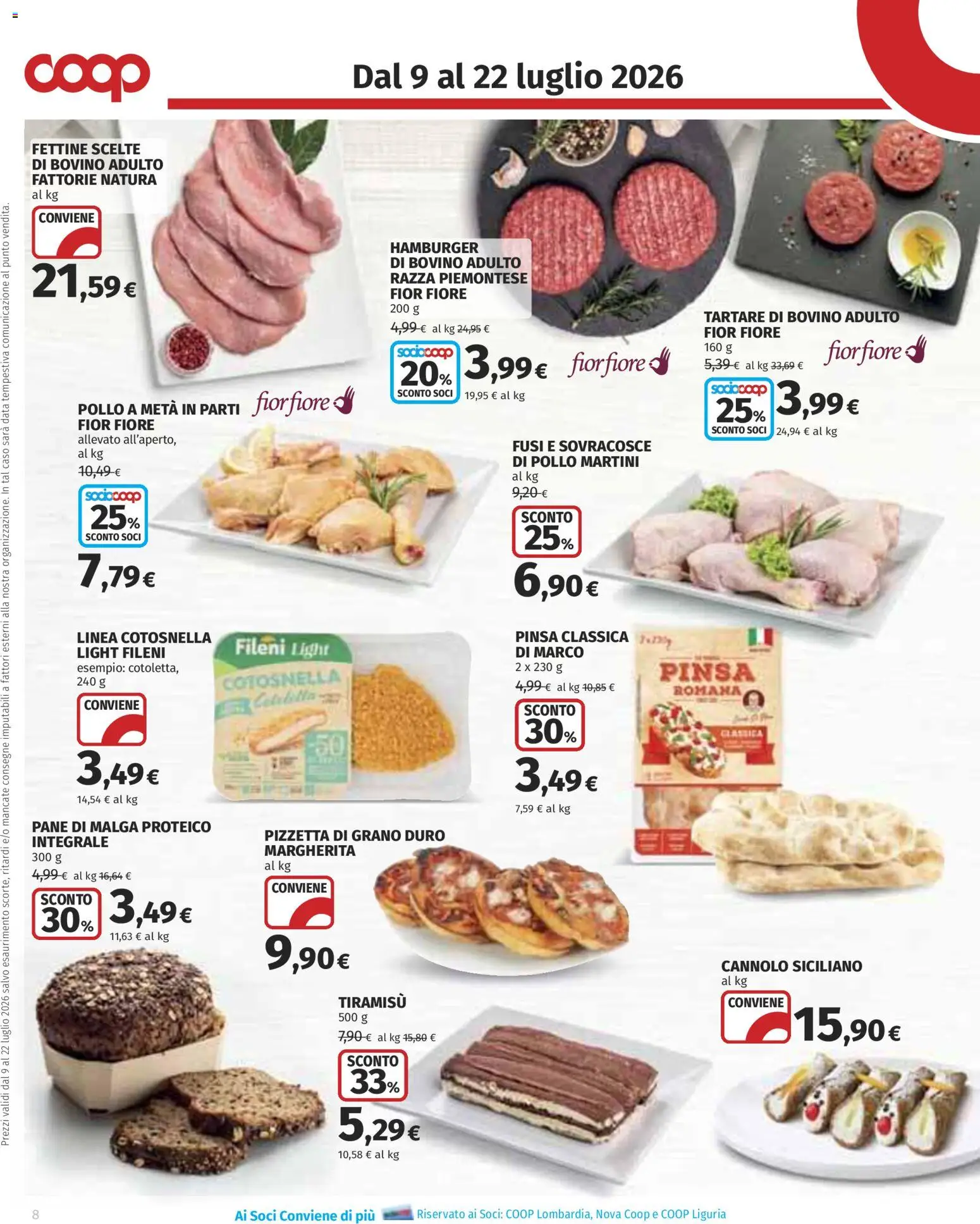 Volantino COOP del 09/07/2026 | Pagina: 8 | Prodotti: Bovino, Pane, Data, Hamburger