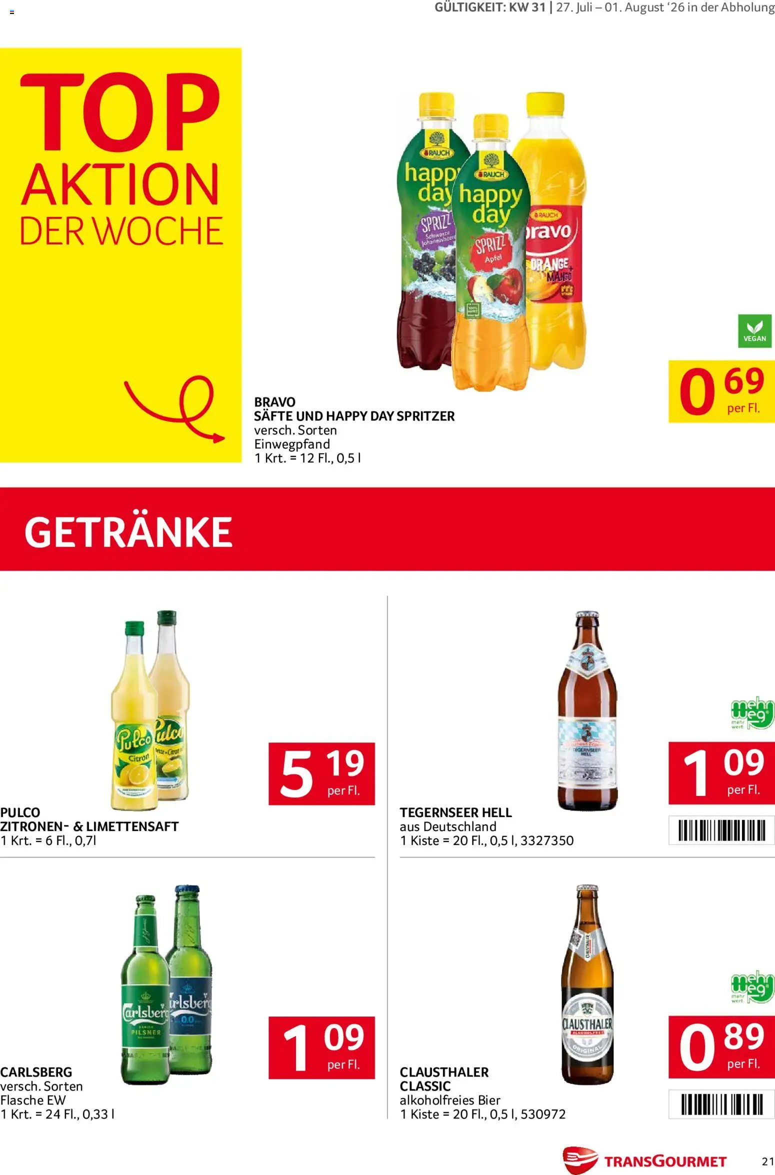 Transgourmet Flugblatt gültig ab 27.07.2026 | Seite: 21 | Produkte: Getränke, Mango, Bier, Äpfel