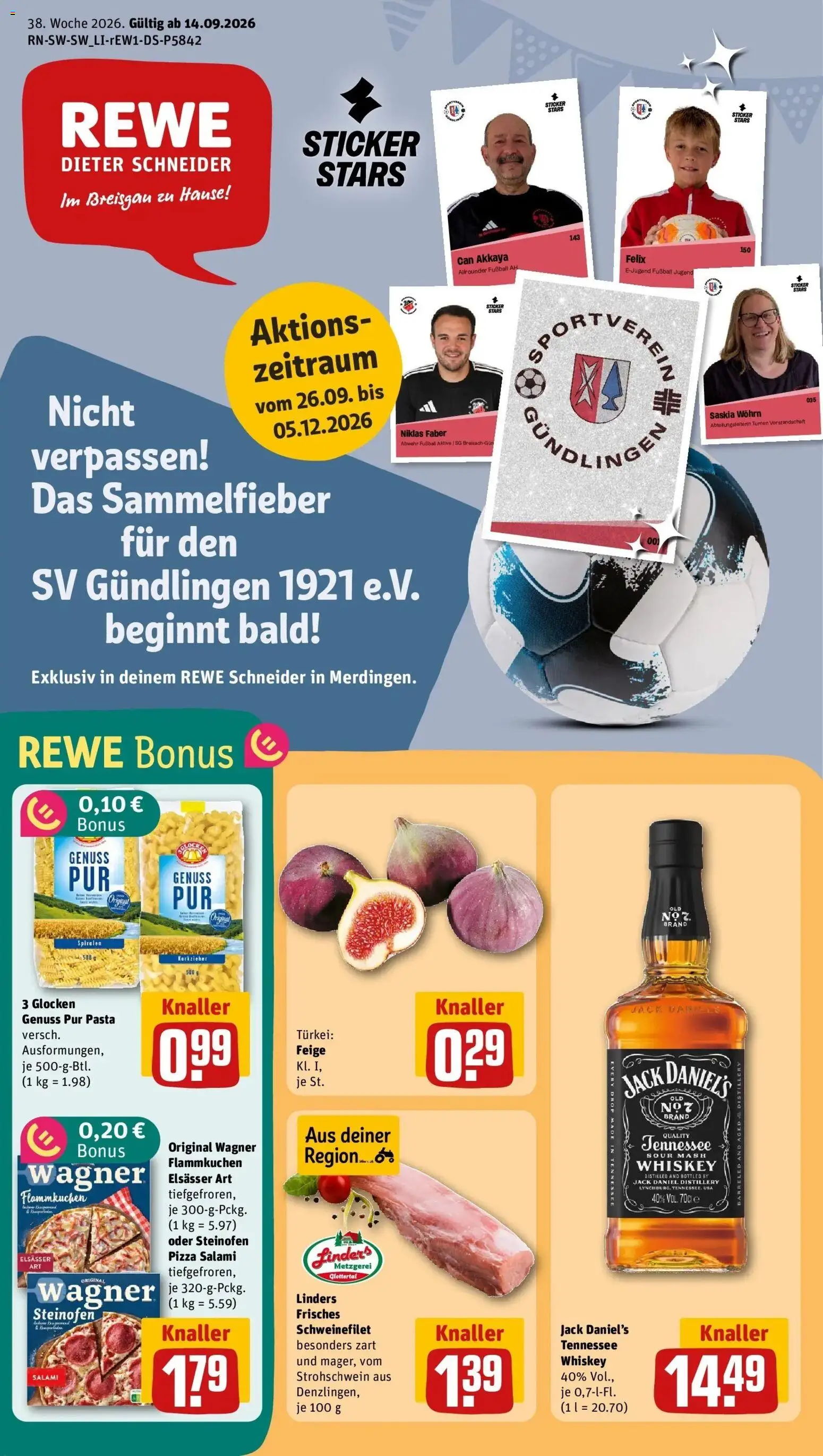 REWE Prospekt ab 14.09.2026 zum Blättern » Angebote | Seite: 1 | Produkte: Jack Daniel's, Salami, Pizza, Whiskey