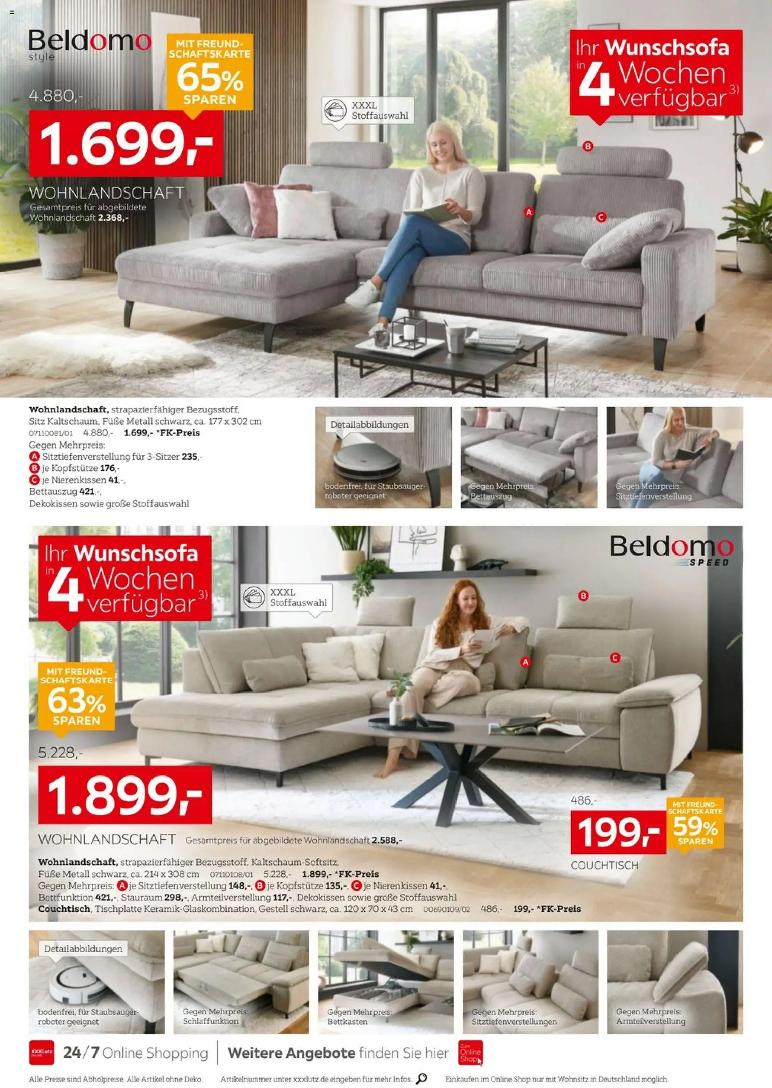 XXXLutz Beldomo Spezial – gültig ab 15.08.2026 | Seite: 4 | Produkte: Wohnlandschaft, Staubsauger, Roboter, Couchtisch