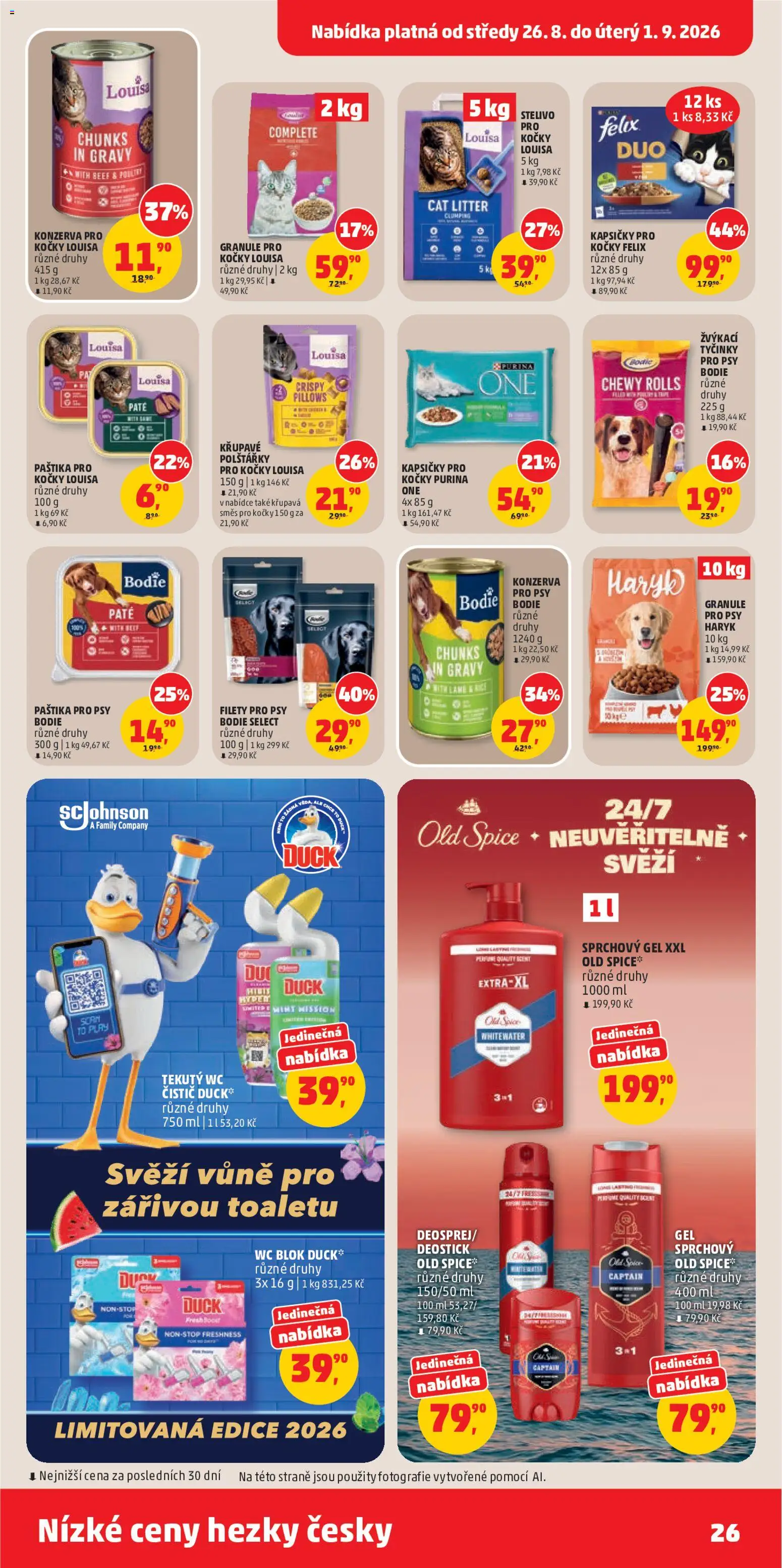 Penny Market leták od 26.08.2026 | Strana: 26 | Produkty: Polštářky, Kapsičky pro kočky, Granule pro kočky, Konzerva pro psy