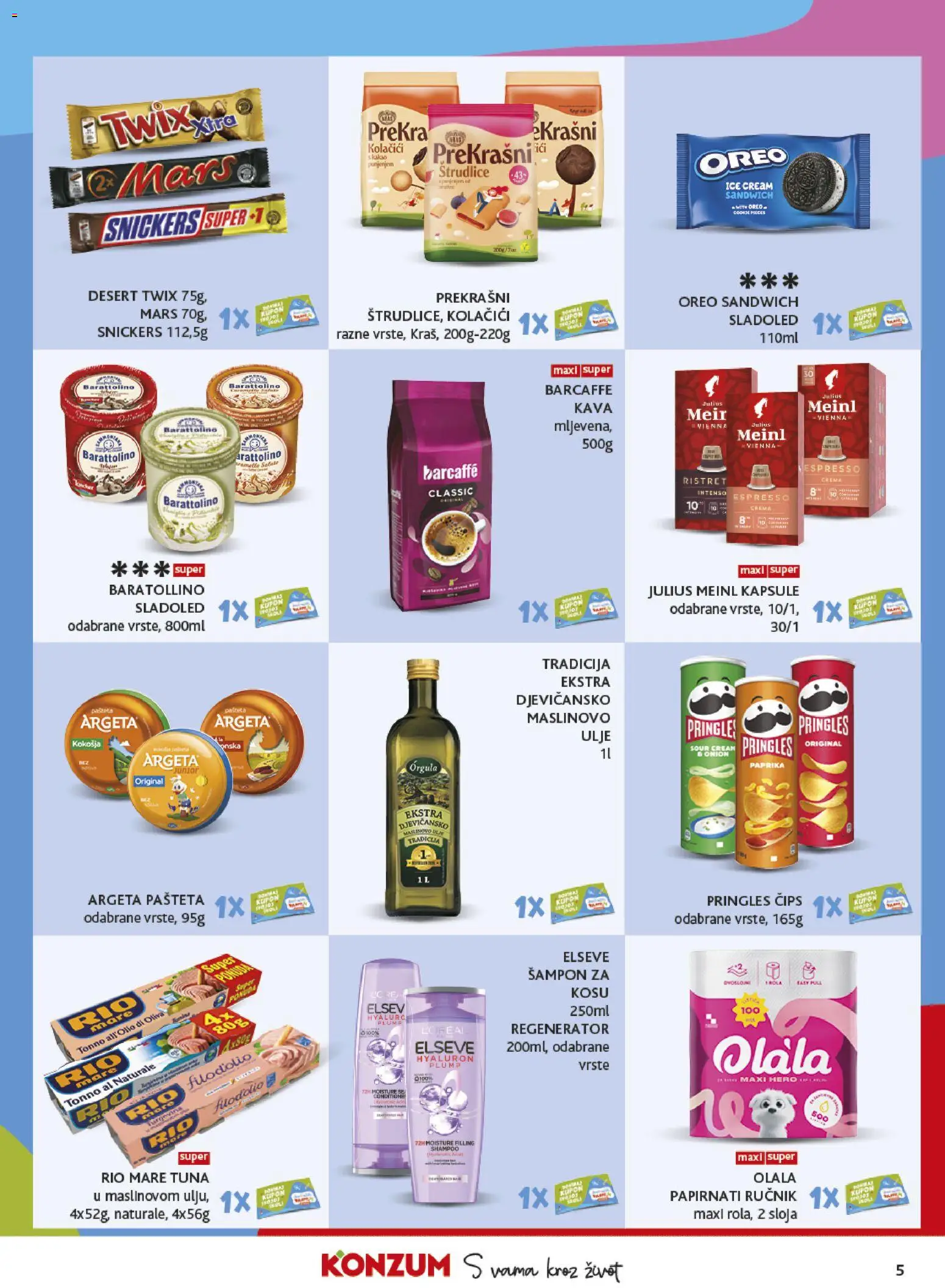 Konzum HR akciós ujság - amely érvényes a következő dátumtól: 2026.09.02. | Oldal: 5 | Termékek: Pringles, Rio Mare, Twix, Snickers
