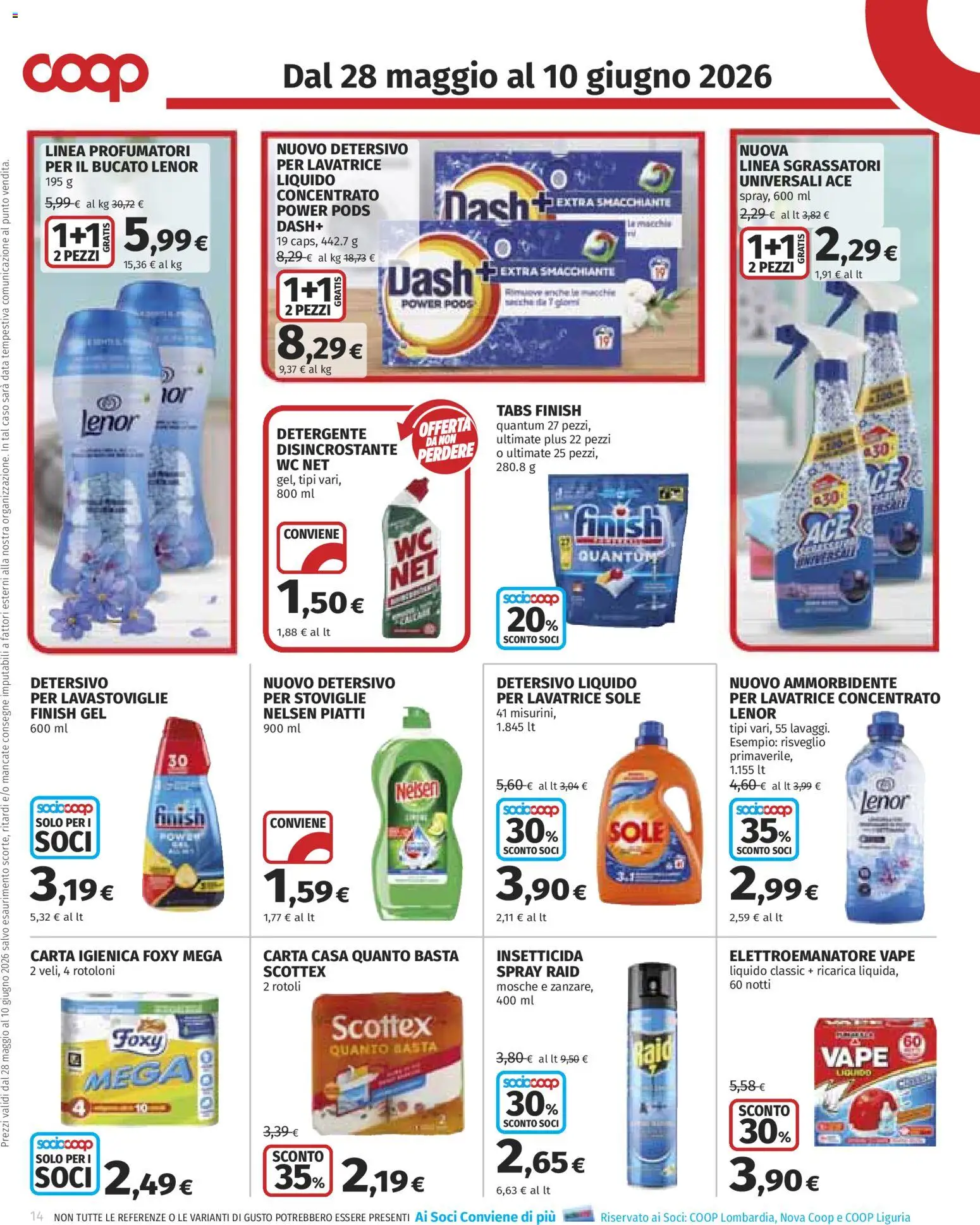 Volantino COOP del 28.05.2026 | Pagina: 14 | Prodotti: Ammorbidente, Detergente, Detersivo per lavastoviglie, Lavatrice