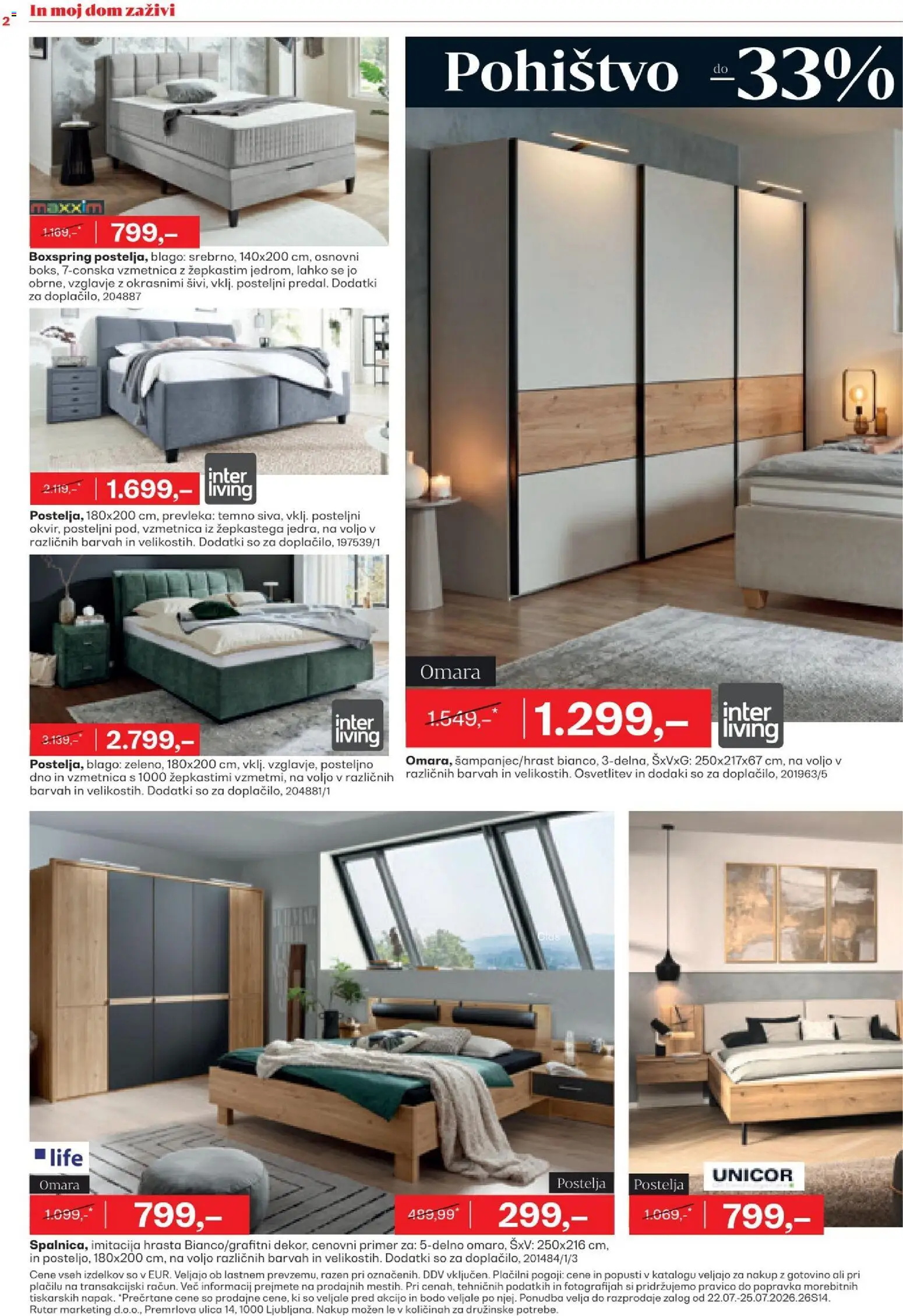 Novi Rutar katalog ponudbe – veljaven od 22.07.2026 | Stran: 2 | Izdelki: Pohištvo, Postelja, Vzmetnica, Omara