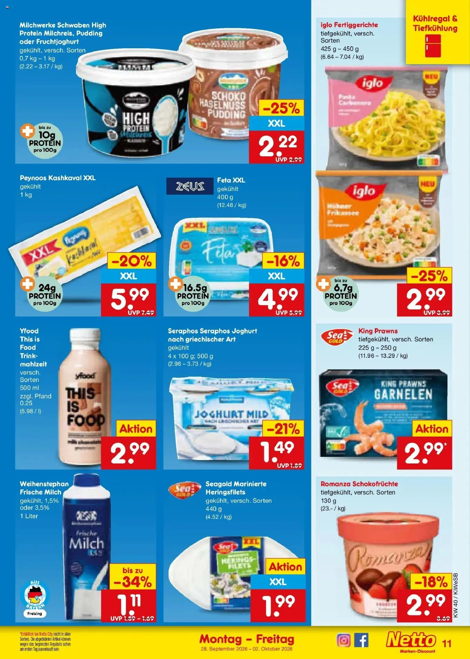 Netto Marken-Discount Prospekt Bad Friedrichshall – gültig ab 28.09.2026 | Seite: 15 | Produkte: Feta, Milch, Garnelen, Fruchtjoghurt