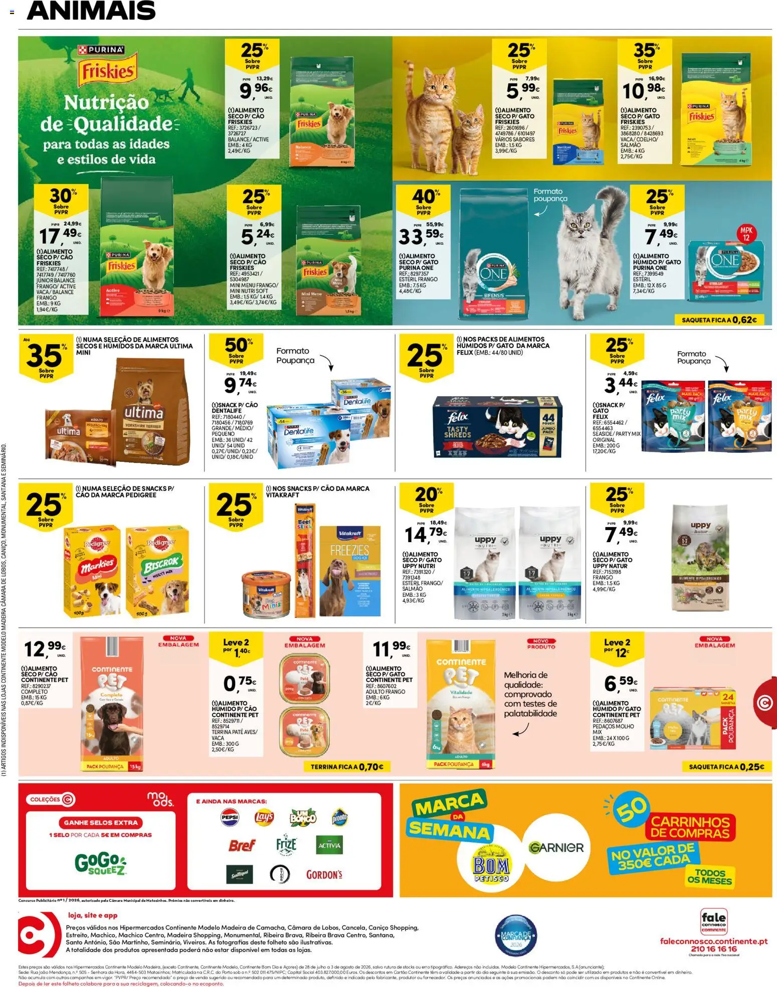 Continente Madeira │ válido de 28/07/2026 | Página: 16 | Produtos: Purina one, Frango, Salmão