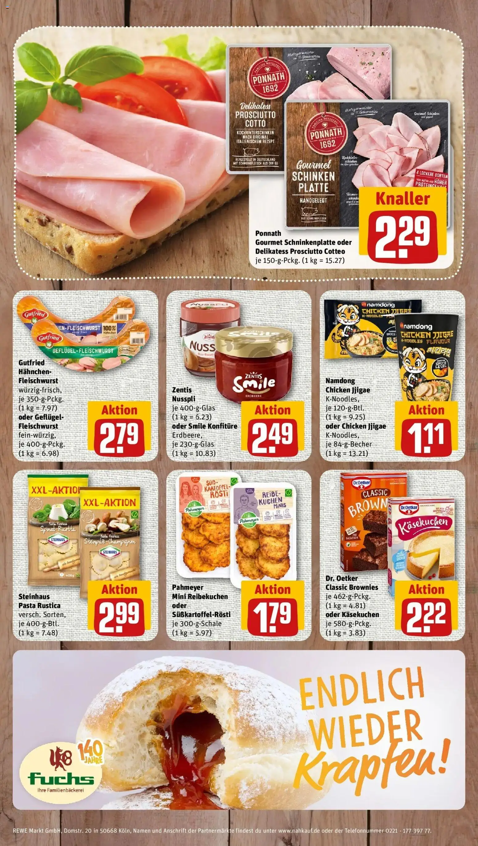 REWE Prospekt ab 19.10.2026 zum Blättern » Angebote | Seite: 8 | Produkte: Krapfen, Schinken, Schweinefleisch, Kuchen