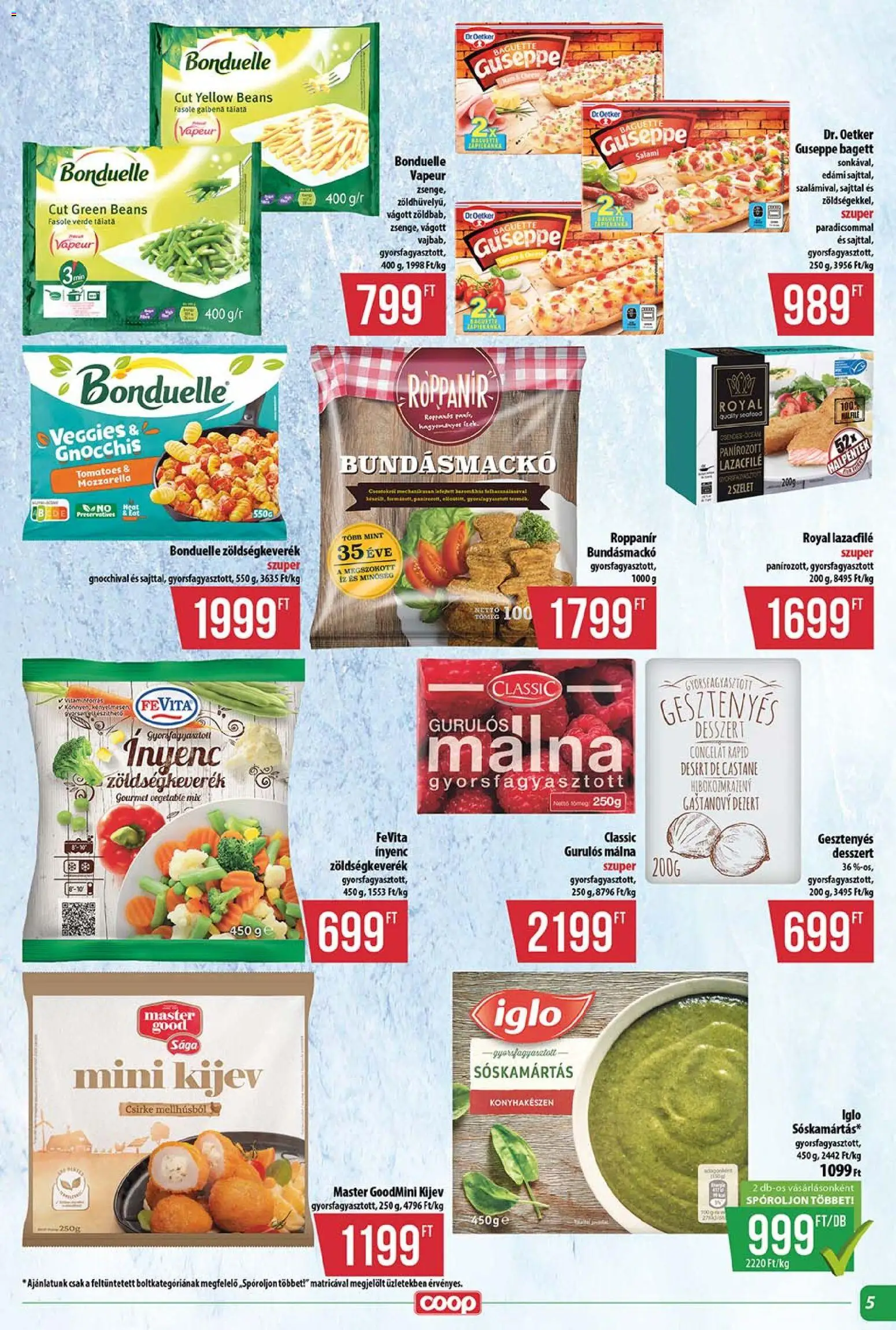 COOP akciós ujság - amely érvényes a következő dátumtól: 2026.10.15. | Oldal: 5 | Termékek: Mozzarella, Csirke, Bonduelle, Baguette