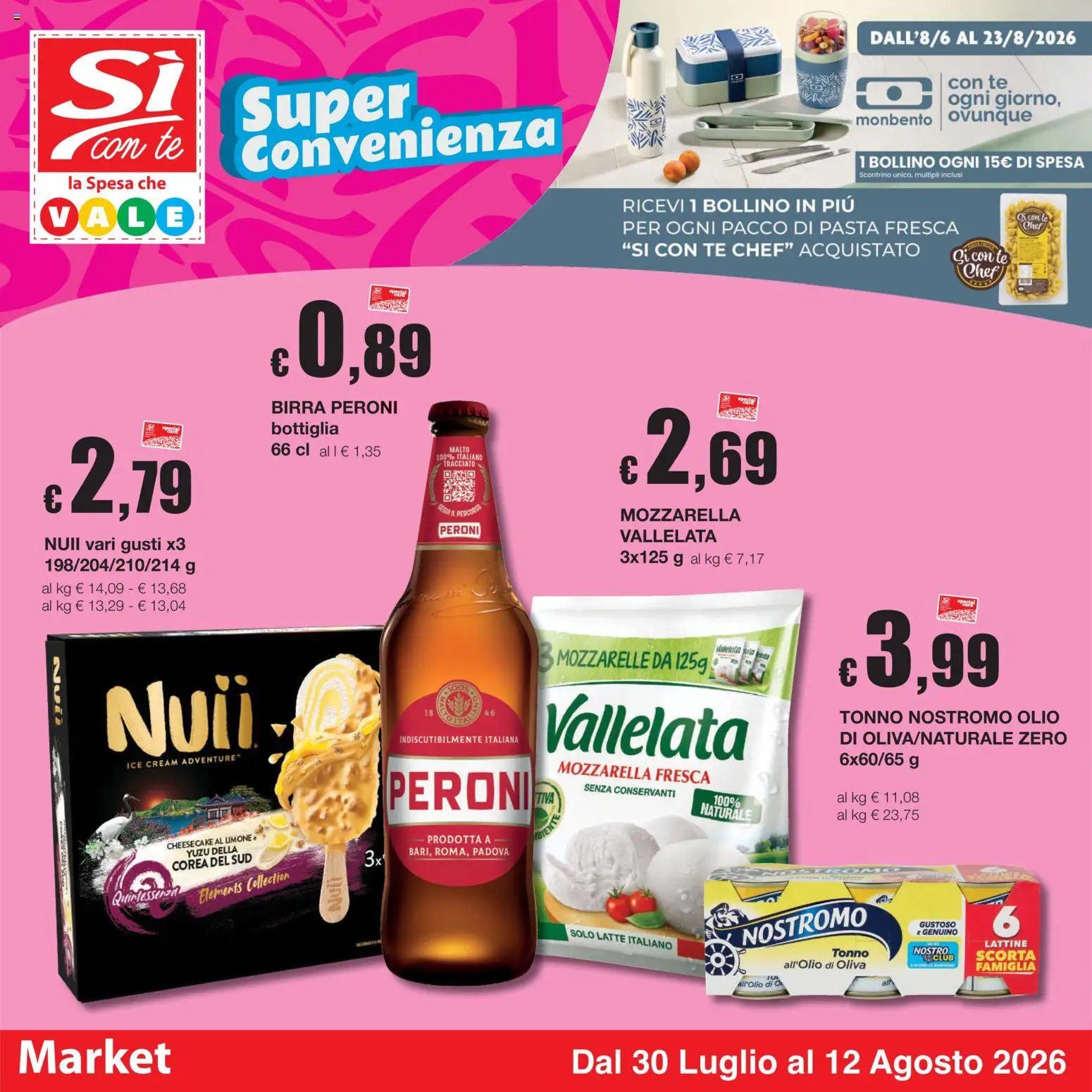 Volantino Sì con Te del 30/07/2026 | Pagina: 1 | Prodotti: Mozzarella, Latte, Tonno, Bottiglia