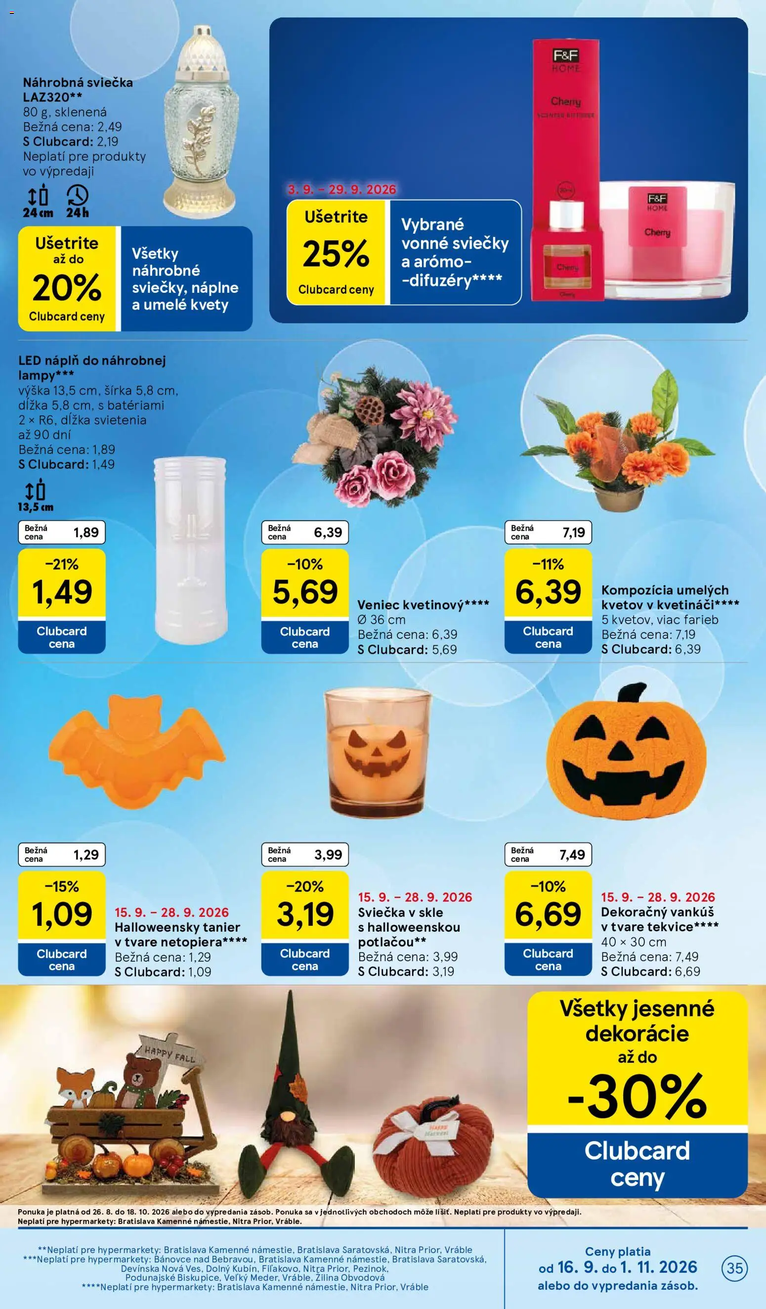 Nové Tesco akcie – leták je platný od 16.09.2026 | Strana: 35 | Produkty: Vankúš, Led, Vonné sviečky, Sviečky