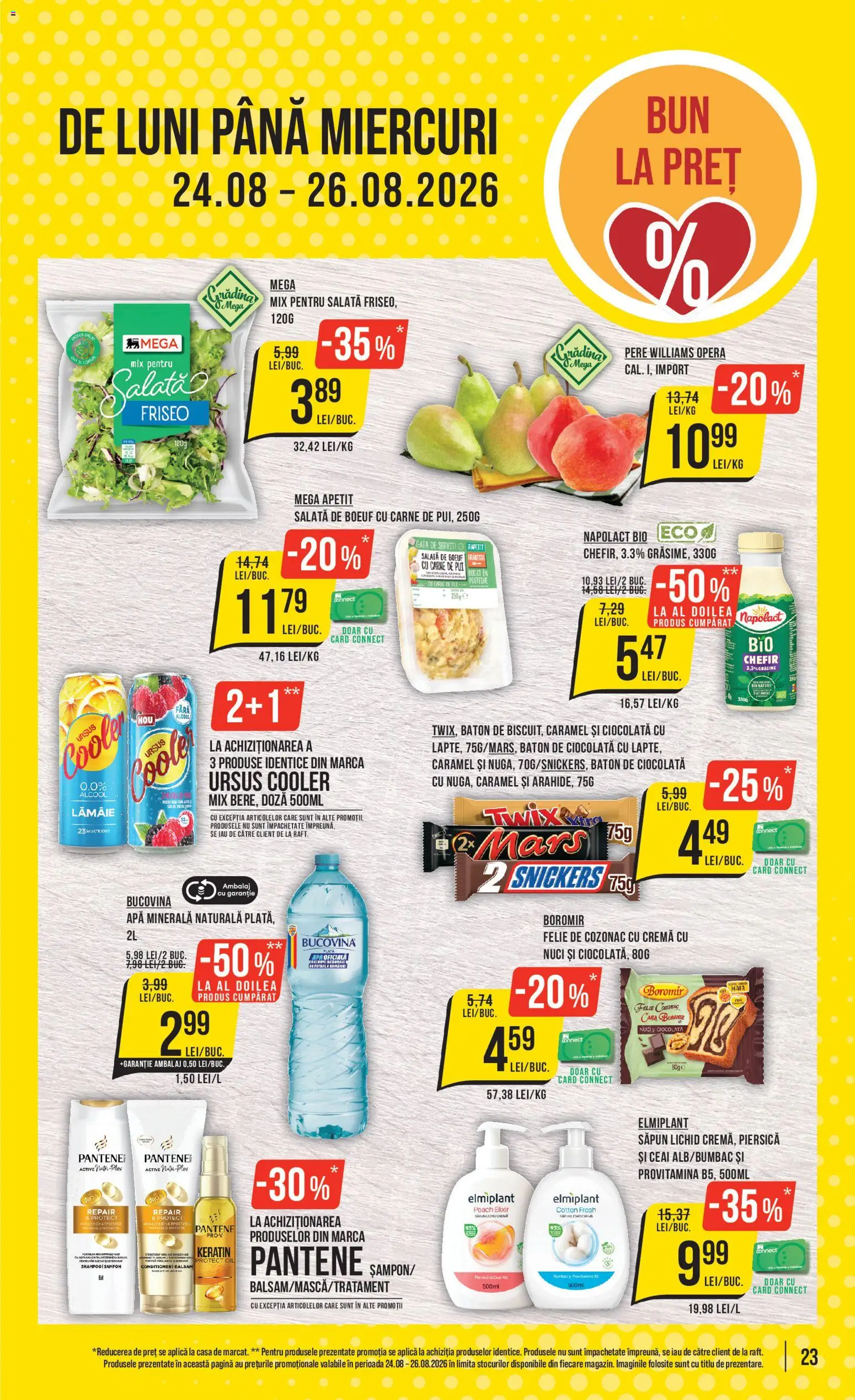 Noul catalog Mega Image – valabil de la 20.08.2026 | Pagină: 23 | Produse: Baton de ciocolata, Ursus cooler, Chefir, Nuci