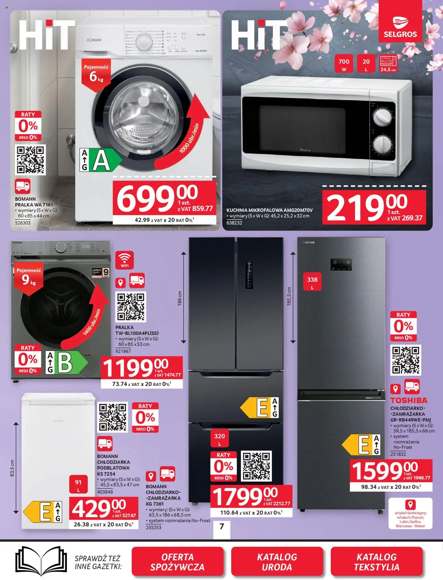 Selgros cash&carry gazetka - Oferta przemysłowa od 23.04.2026 | Strona: 9 | Produkty: Zamrażarka, Pralka, Tekstylia