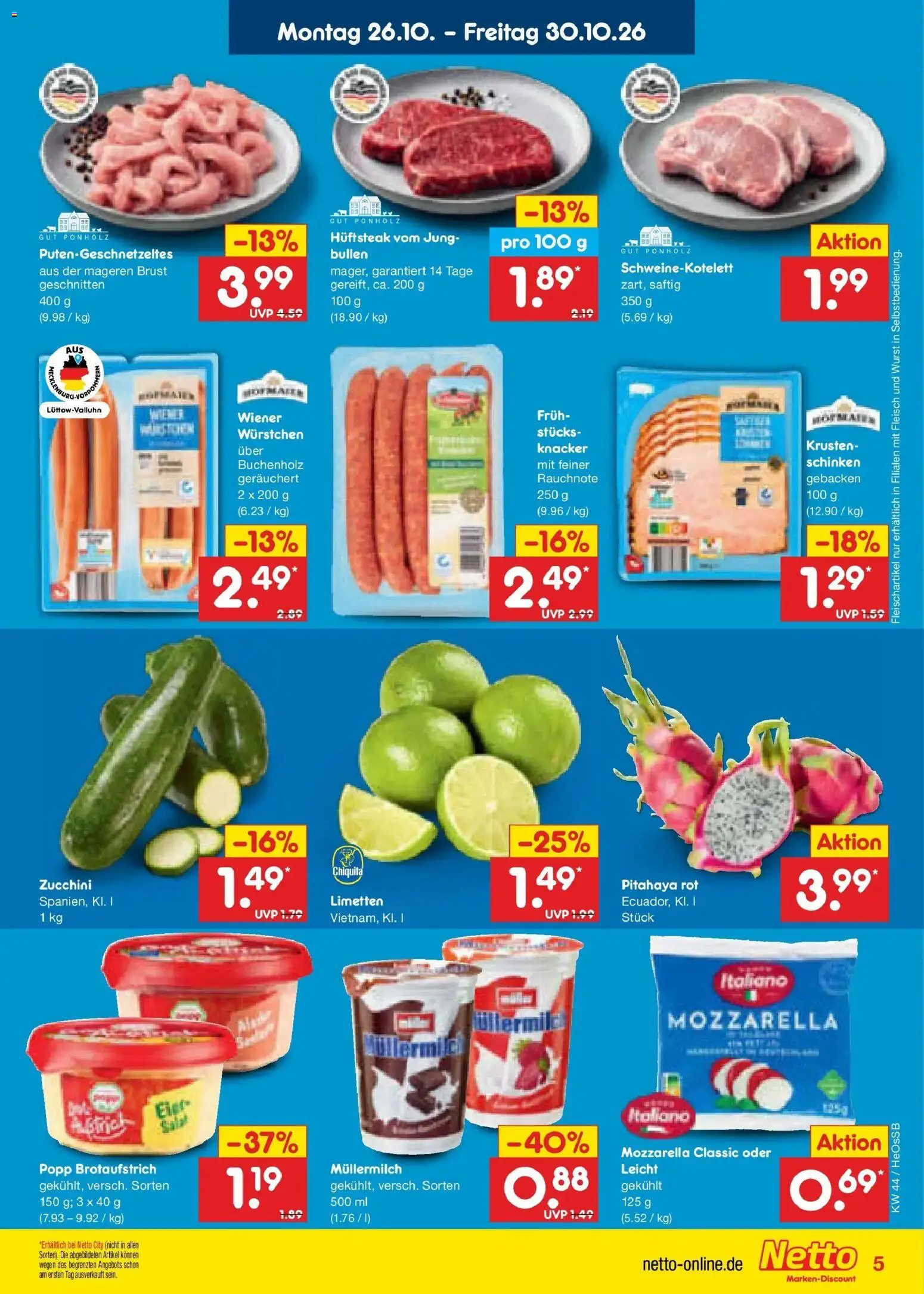 Netto Marken-Discount Prospekt Rostock – gültig ab 26.10.2026 | Seite: 11 | Produkte: Limetten, Wurst, Müllermilch, Zucchini