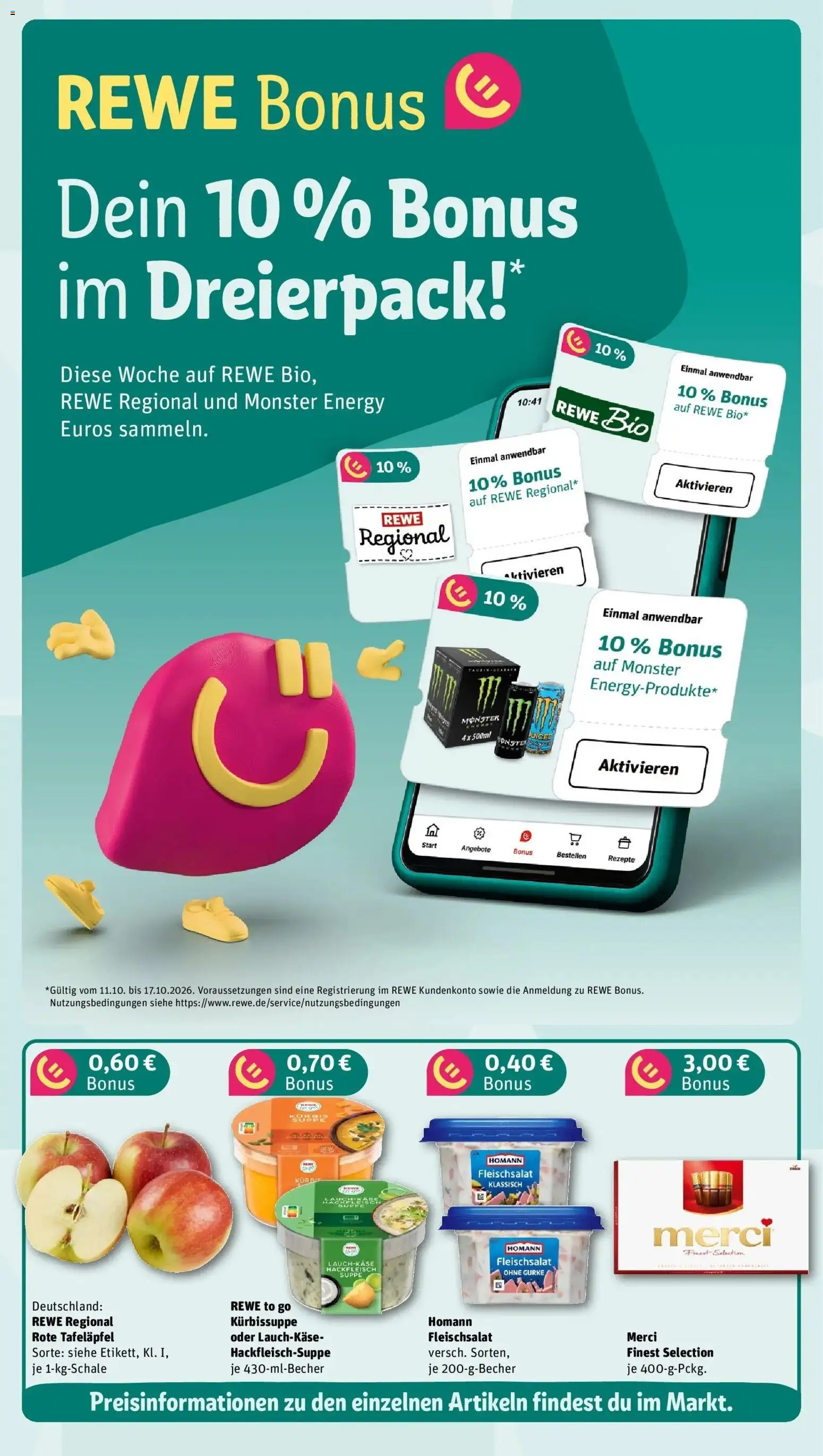 REWE Prospekt ab 12.10.2026 zum Blättern » Angebote | Seite: 3 | Produkte: Merci, Energy, Monster, Hackfleisch