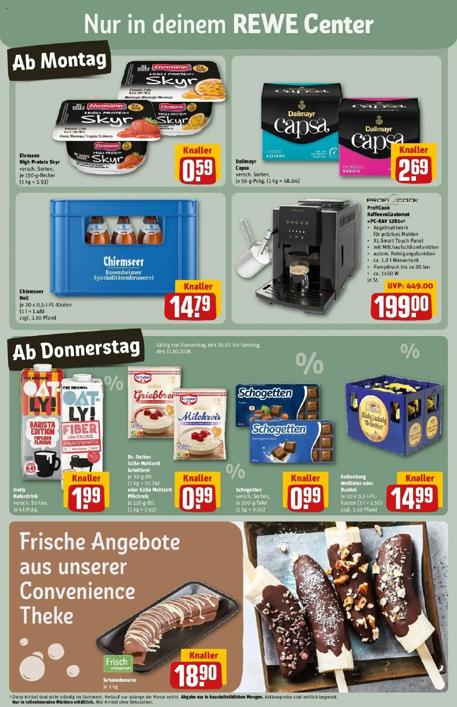 REWE Prospekt ab 26.10.2026 zum Blättern » Angebote | Seite: 3 | Produkte: Theke, Skyr, Kaffeevollautomat, Dallmayr capsa