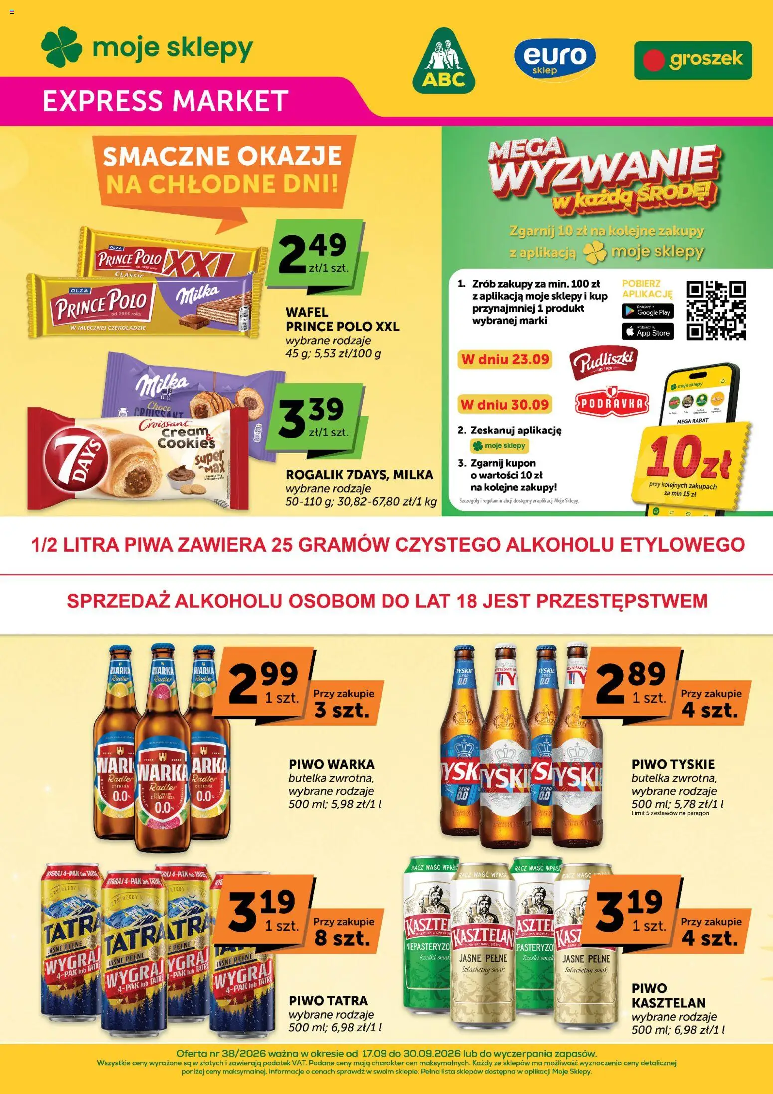 Groszek gazetka - Expressmarket od 17.09.2026 | Strona: 1 | Produkty: Piwo tyskie, Milka, Warka, Piwo