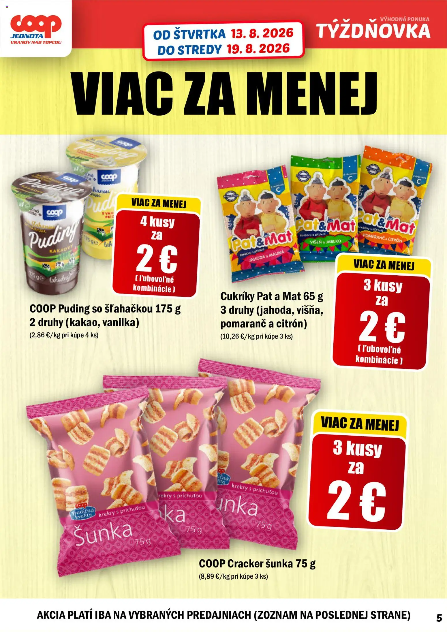 Nové COOP Jednota akcie – leták je platný od 13.08.2026 | Strana: 5 | Produkty: Puding, Krekry, Cukríky, Vanilka
