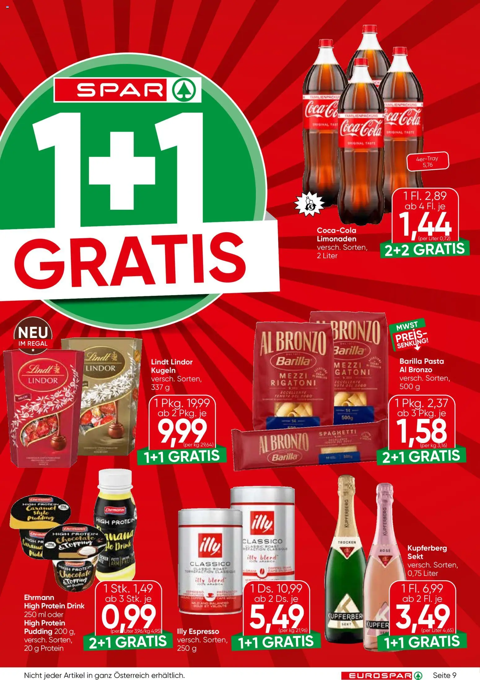 Eurospar Flugblatt gültig ab 10.09.2026 | Seite: 9 | Produkte: Pasta, Barilla, Regal, Spaghetti
