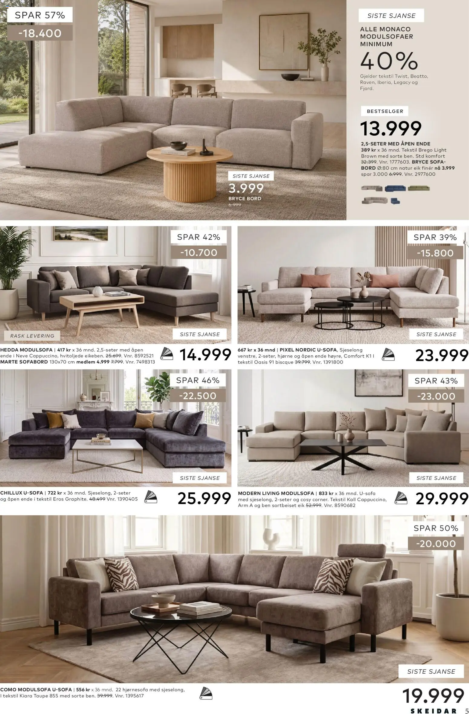 {H1} | Side: 5 | Produkter: Hjørnesofa, Sofa, Bord, Sjeselong