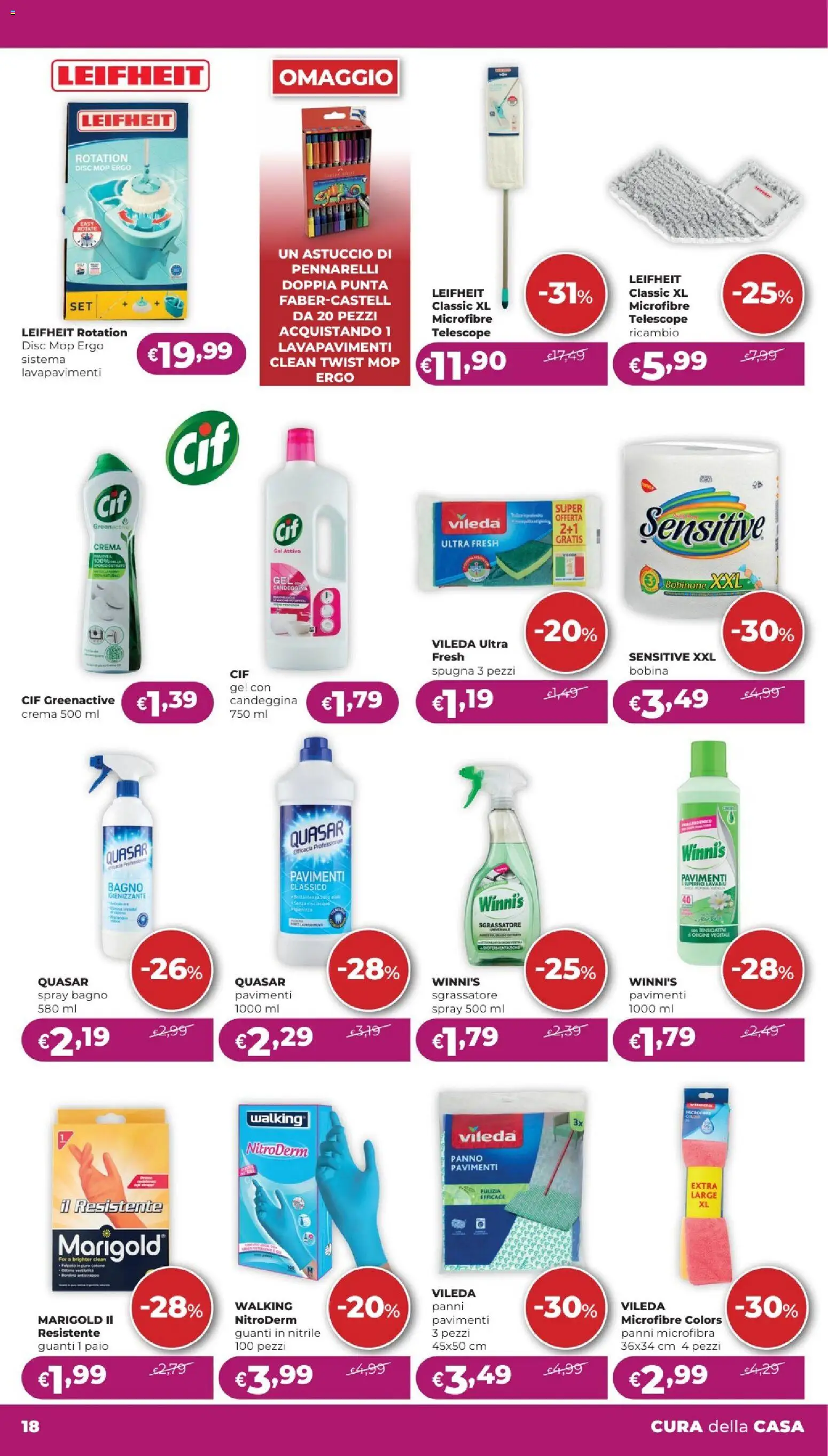 Volantino La Saponeria del 24/09/2026 | Pagina: 18 | Prodotti: Spugna, Candeggina, Astuccio, Pennarelli