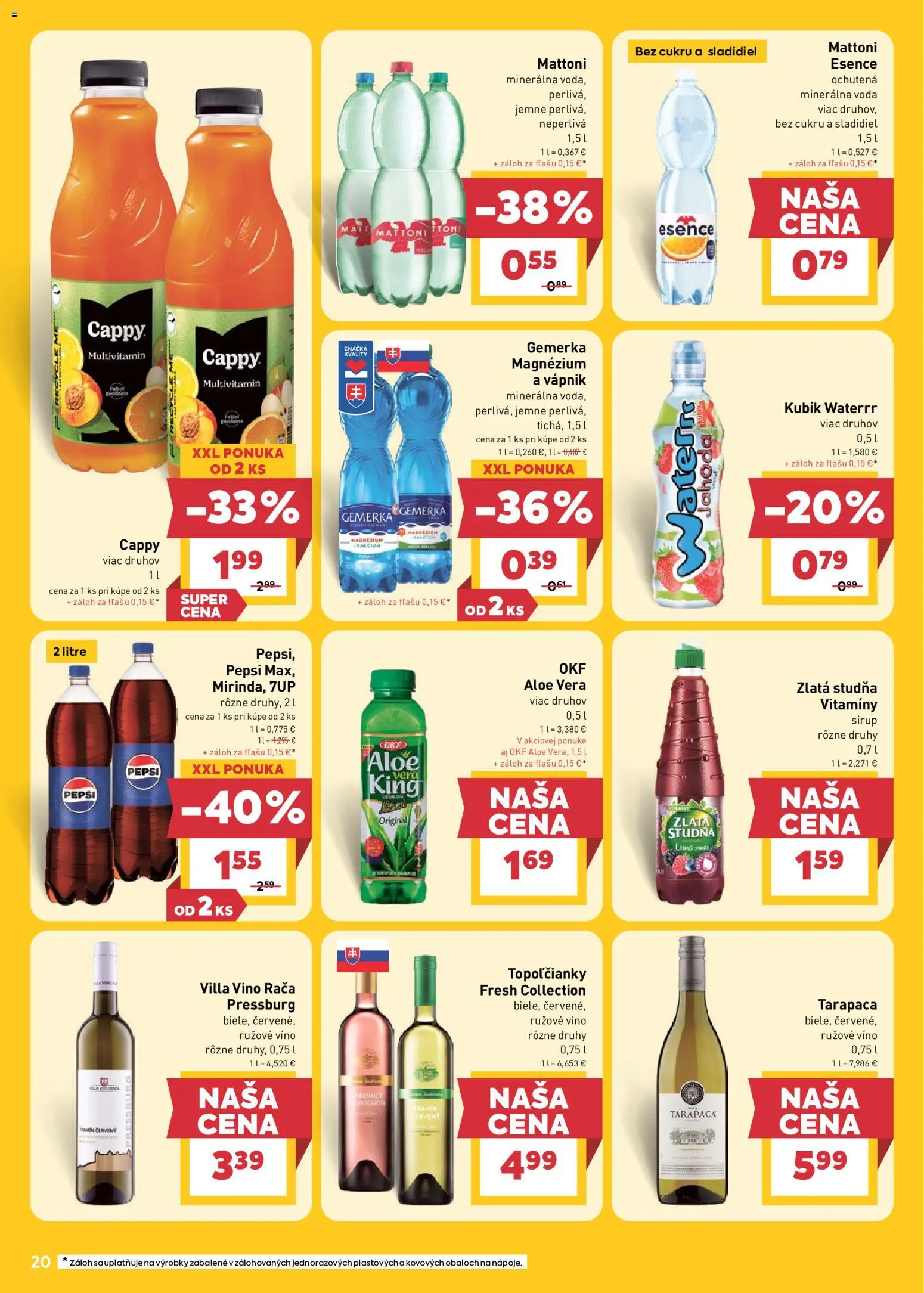 Nové Billa akcie – leták je platný od 06.05.2026 | Strana: 20 | Produkty: Rúžové víno, Mattoni, Pepsi, Minerálna voda