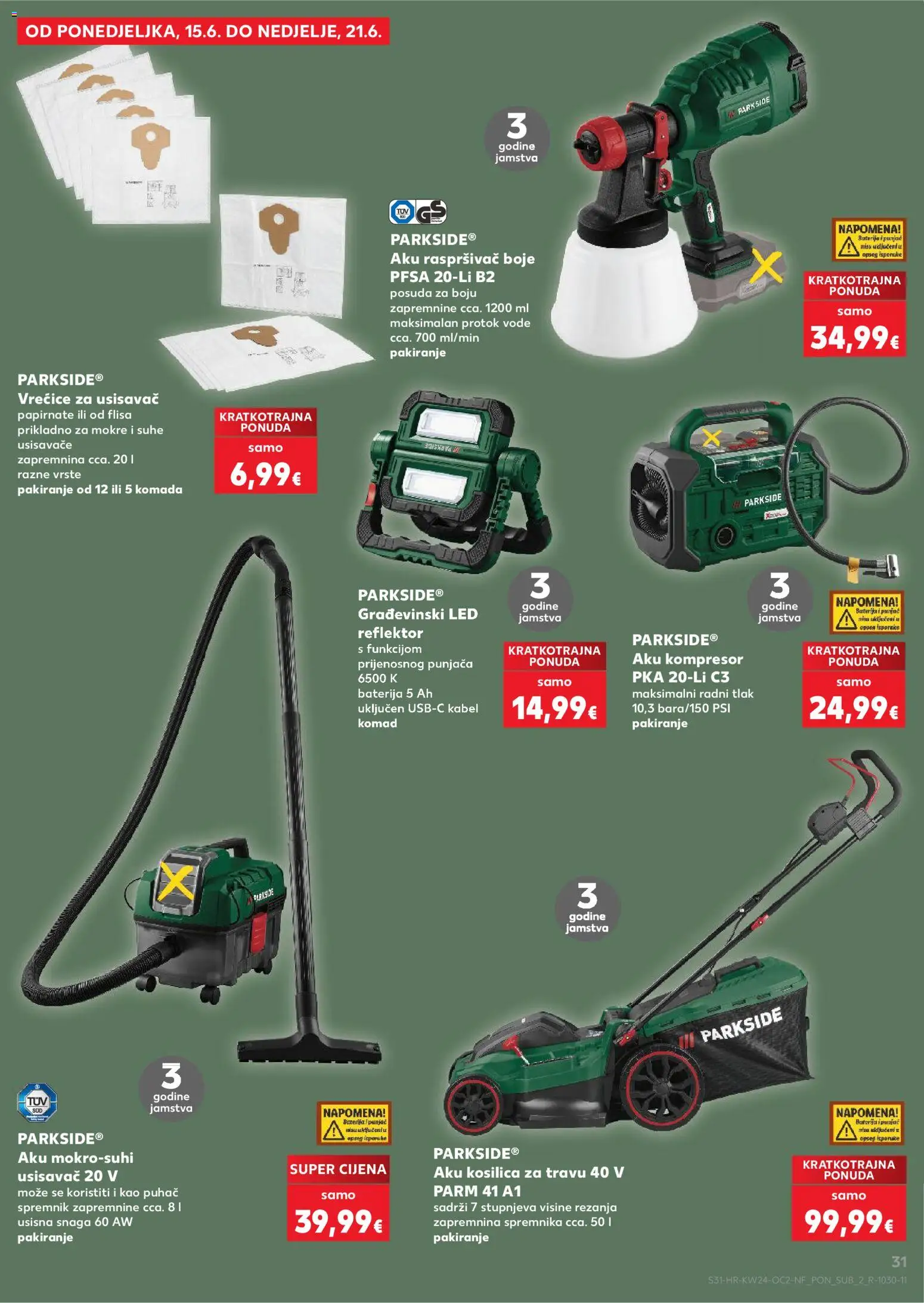 Kaufland katalog | vrijedi od 10.06.2026 | Stranica: 31 | Proizvodi: Kosilica, Kompresor, Kabel, Parkside