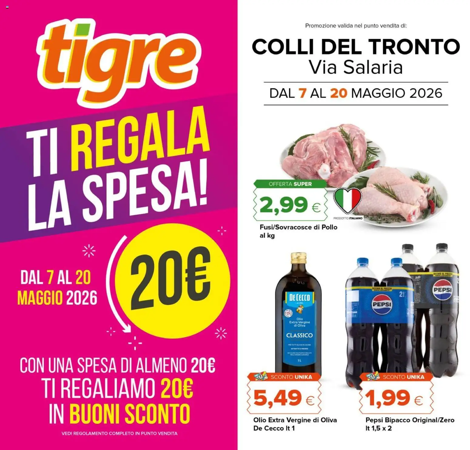 Volantino Tigre del 07.05.2026 | Pagina: 1 | Prodotti: Pollo, Olio, Olio extra vergine, Pepsi