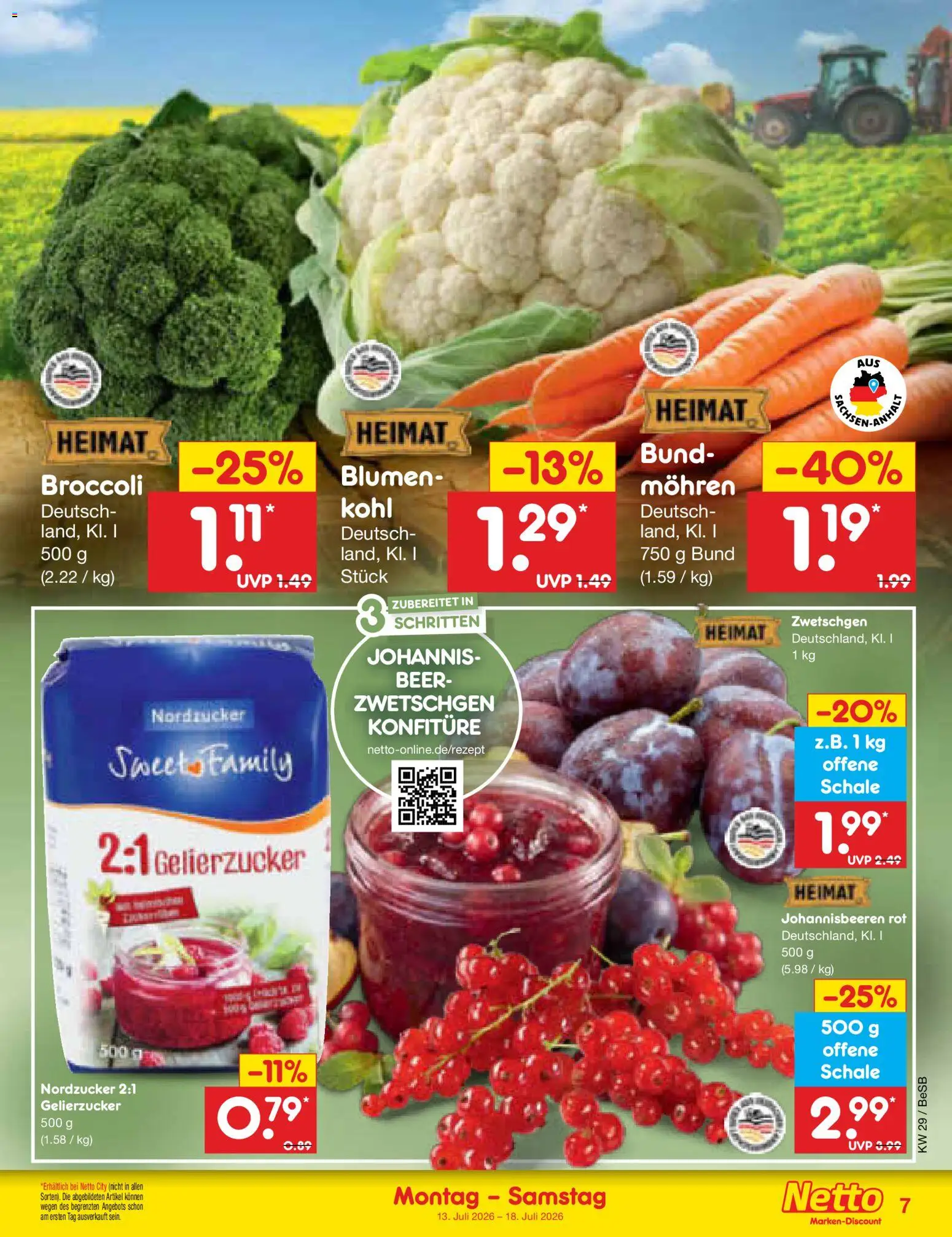 Netto Marken-Discount Prospekt – gültig ab 13.07.2026 | Seite: 7 | Produkte: Gelierzucker, Blumen, Zwetschgen, Mohren