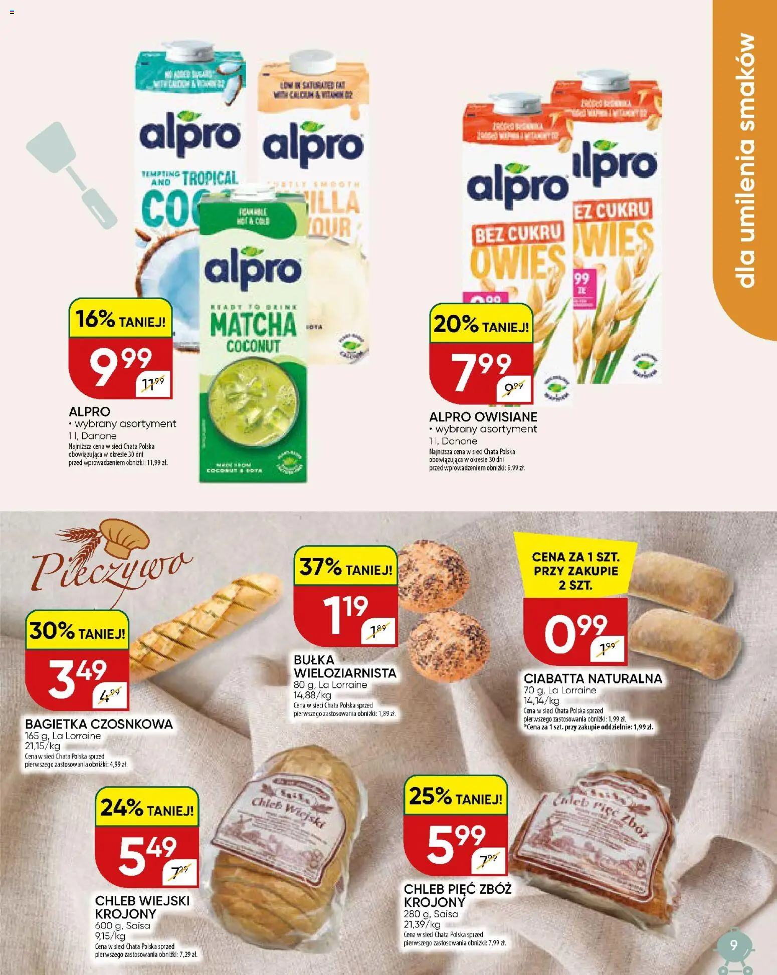 Chata Polska gazetka od 27.04.2026 | Strona: 9 | Produkty: Alpro, Bagietka, Chleb, Ciabatta