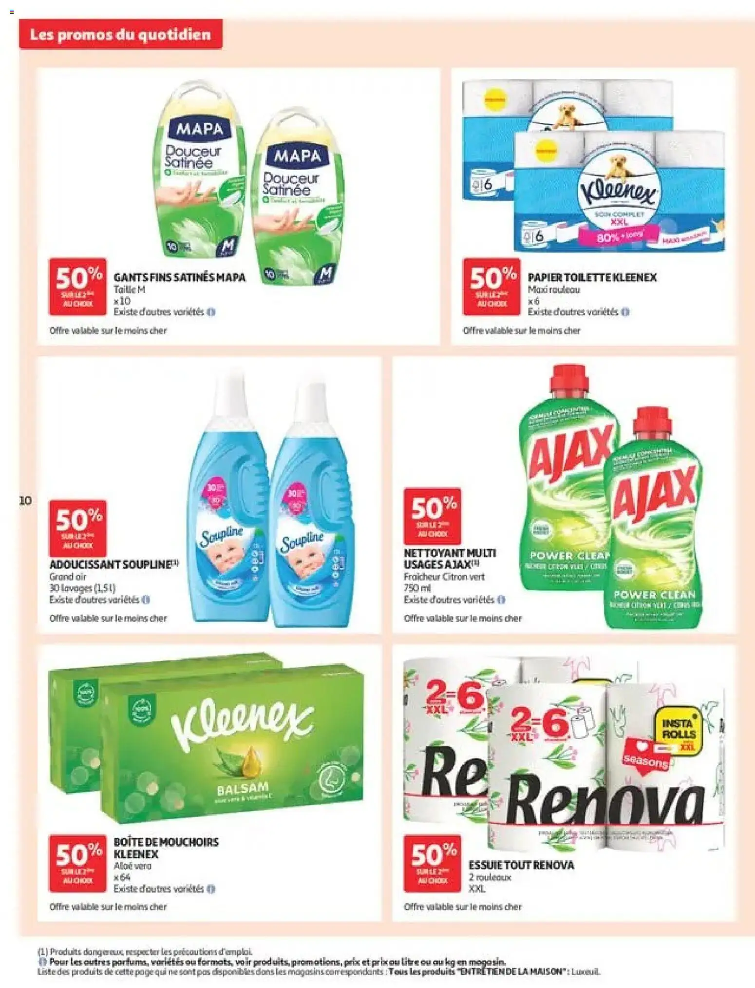 {H1} | Page: 10 | Produits: Citron, Rouleau, Adoucissant, Mouchoirs