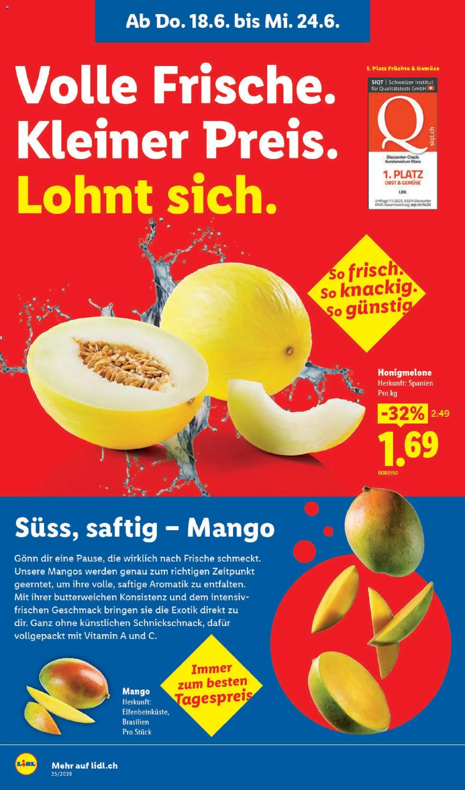 Lidl aktionen – gültig ab 18.06.2026 | Seite: 4 | Produkte: Honigmelone, Gemüse, Mango, Früchte