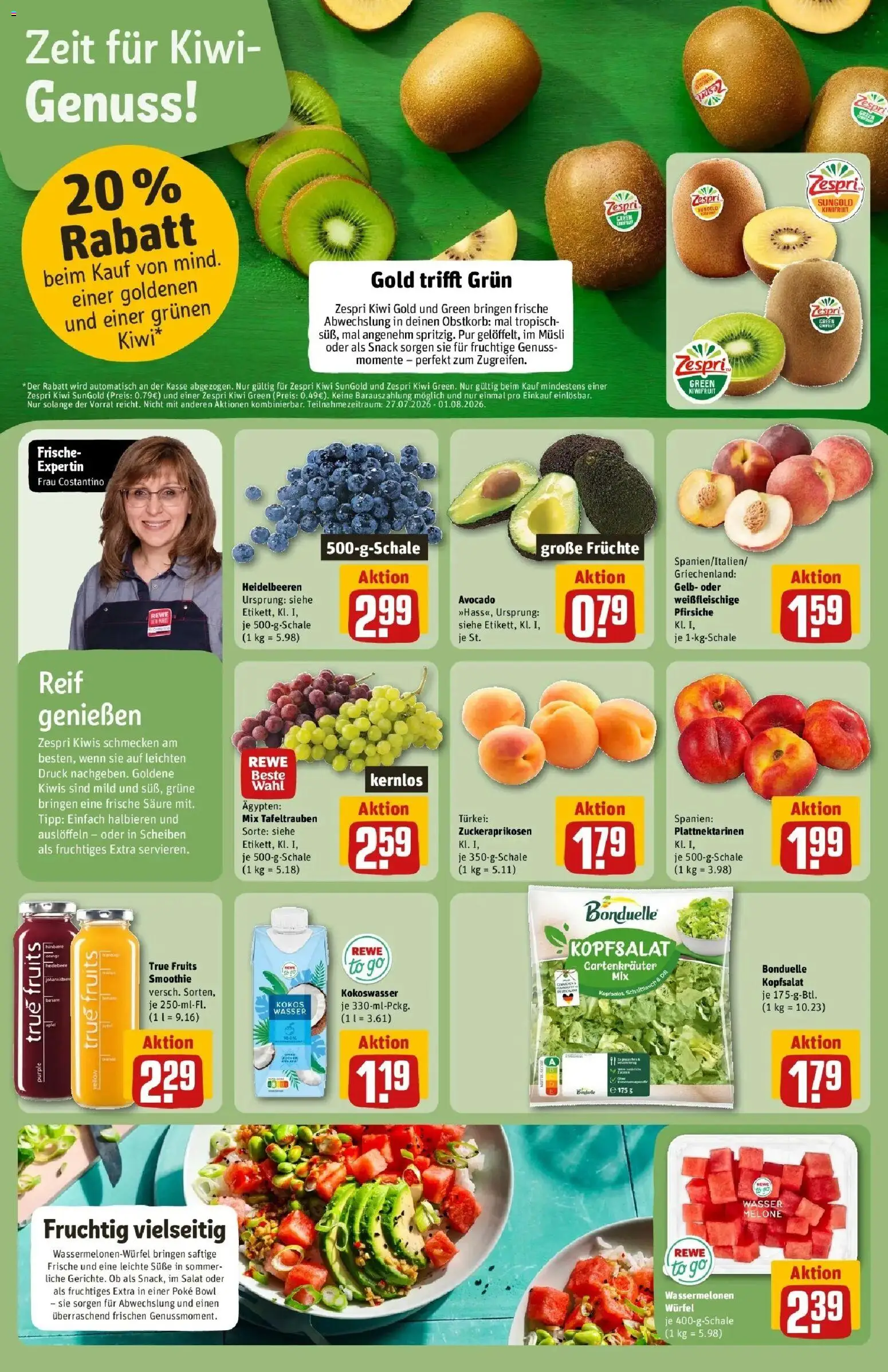 Rewe Prospekt Elsterwerda – gültig ab 27.07.2026 | Seite: 6 | Produkte: Musli, Heidelbeeren, Zucker, Melone