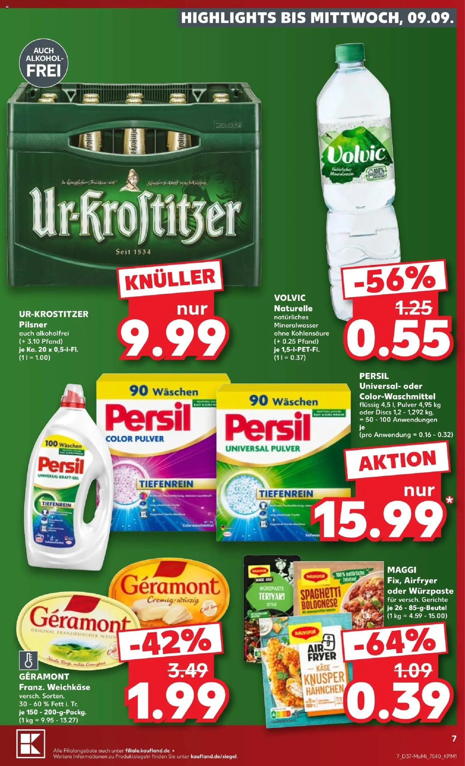 Kaufland Prospekt – gültig ab 07.09.2026 | Seite: 7 | Produkte: Hahnchen, Käse, Alkohol, Volvic