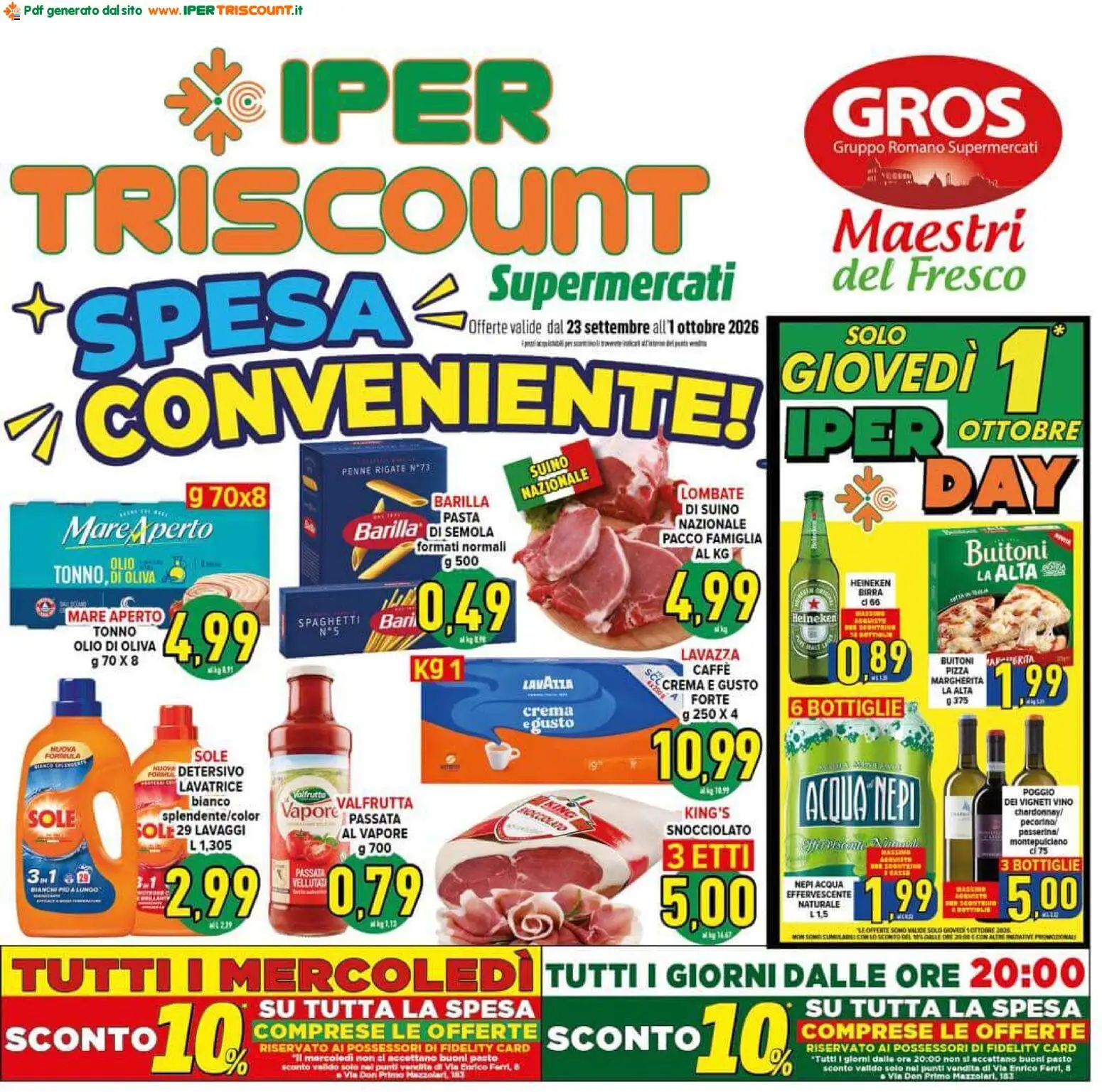 Volantino Ipertriscount del 23/09/2026 | Pagina: 1 | Prodotti: Pizza, Suino, Olio, Heineken