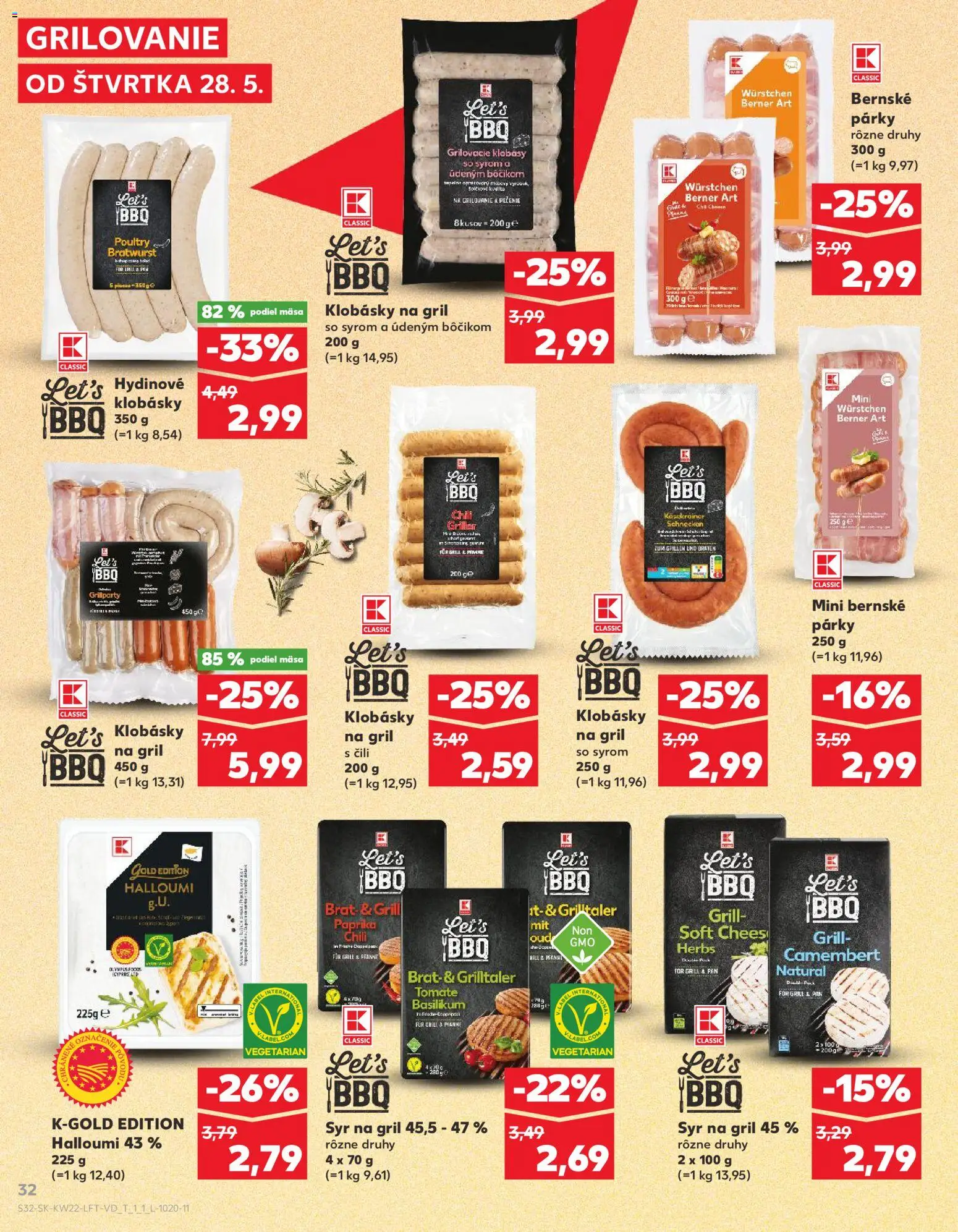 Nové Kaufland akcie – leták je platný od 28.05.2026 | Strana: 32 | Produkty: Gril, Paprika, Syr na gril