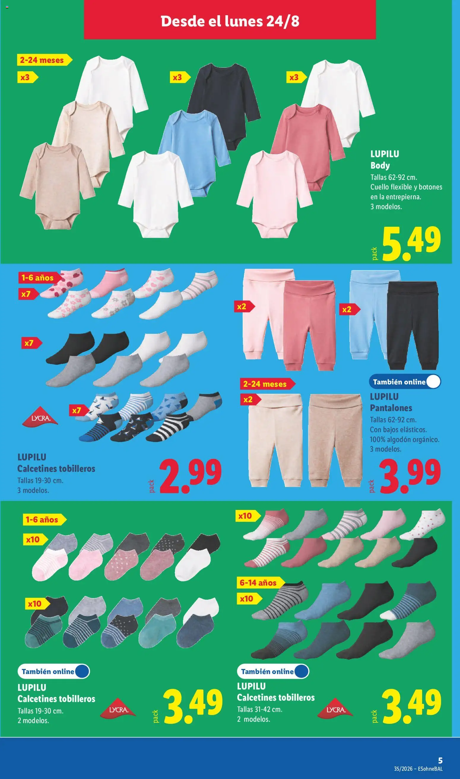 Lidl folleto de bazar │ válido desde el 24/08/2026 | Página: 9 | Productos: Pantalones, Calcetines, Algodón, Body