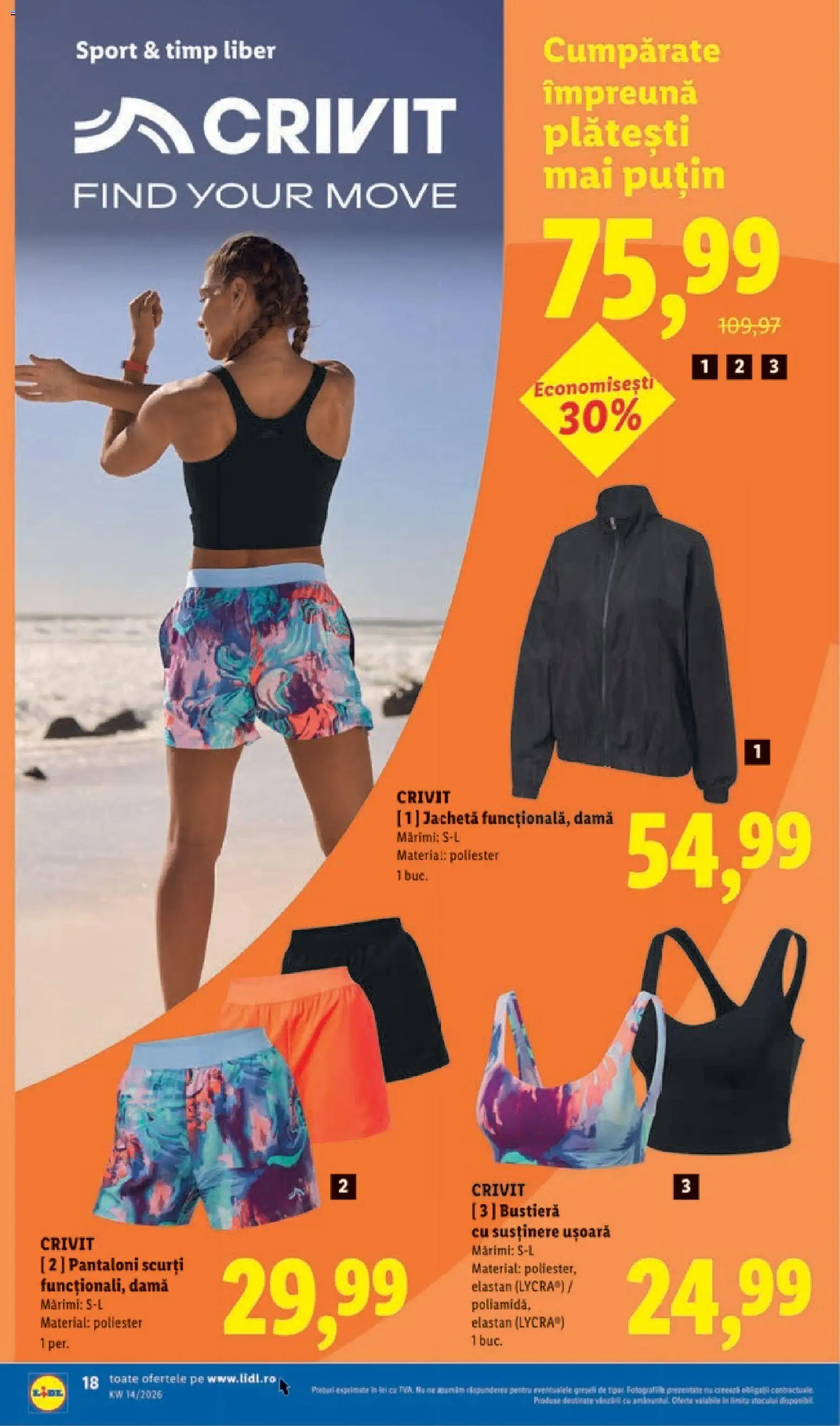 Noul catalog Lidl – valabil de la 30.03.2026 | Pagină: 18 | Produse: Jachetă, Bustieră, Pantaloni, Pantaloni scurți