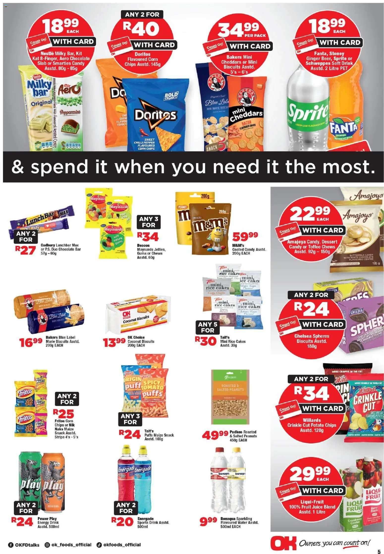 New OK Foods catalogue – valid from 15.04.2026 | Page: 5 | Products: Biscuits, Juice, Rice, Chips