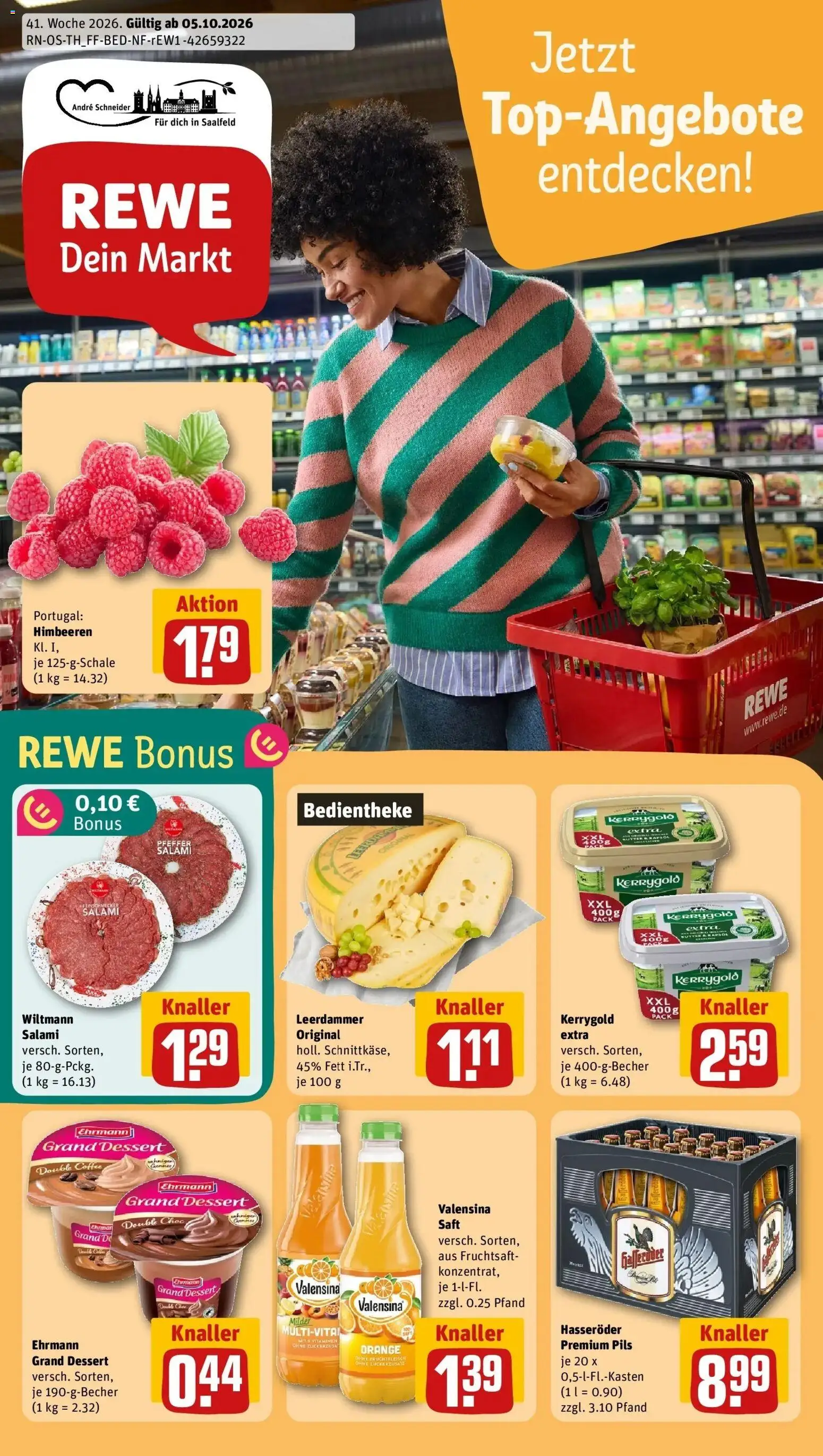 REWE Prospekt ab 05.10.2026 zum Blättern » Angebote | Seite: 1 | Produkte: Pils, Leerdammer, Hasseröder, Fruchtsaft