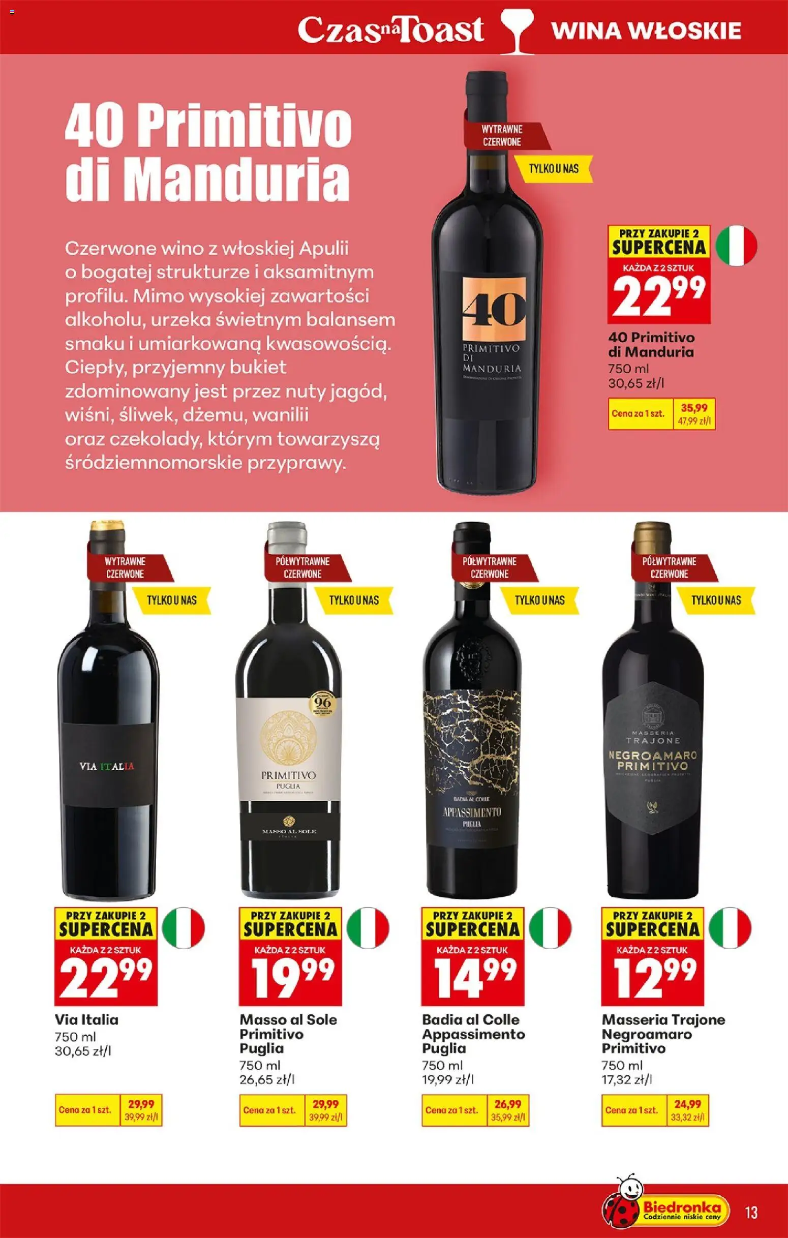 Biedronka Polsko leták - Czas na toast od 15.06.2026 | Strana: 15 | Produkty: Primitivo Puglia, Primitivo