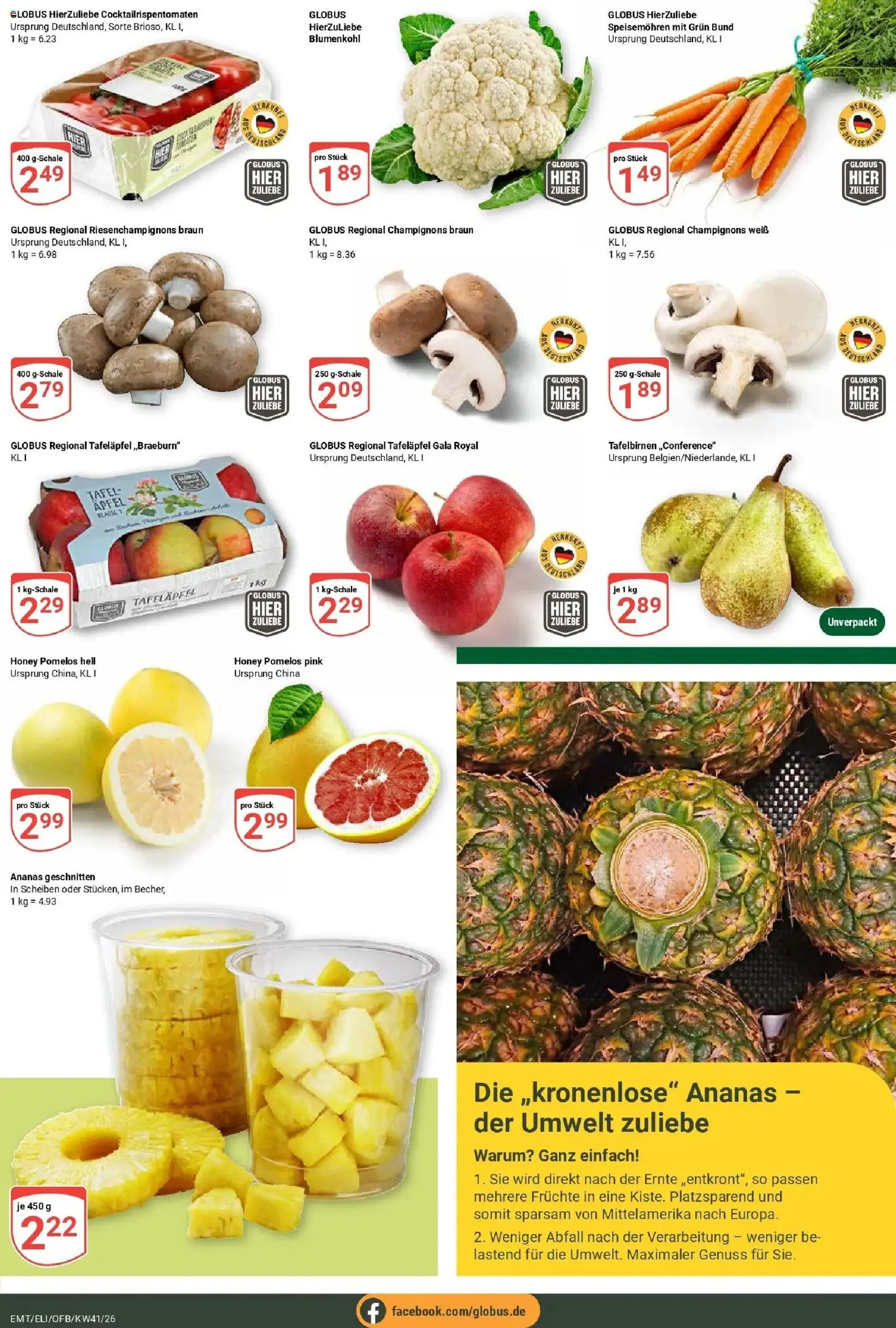 Globus Prospekt Erfurt-Linderbach (ab 05.10.2026) » Angebote online | Seite: 9 | Produkte: Äpfel, Ananas, Champignons, Blumenkohl
