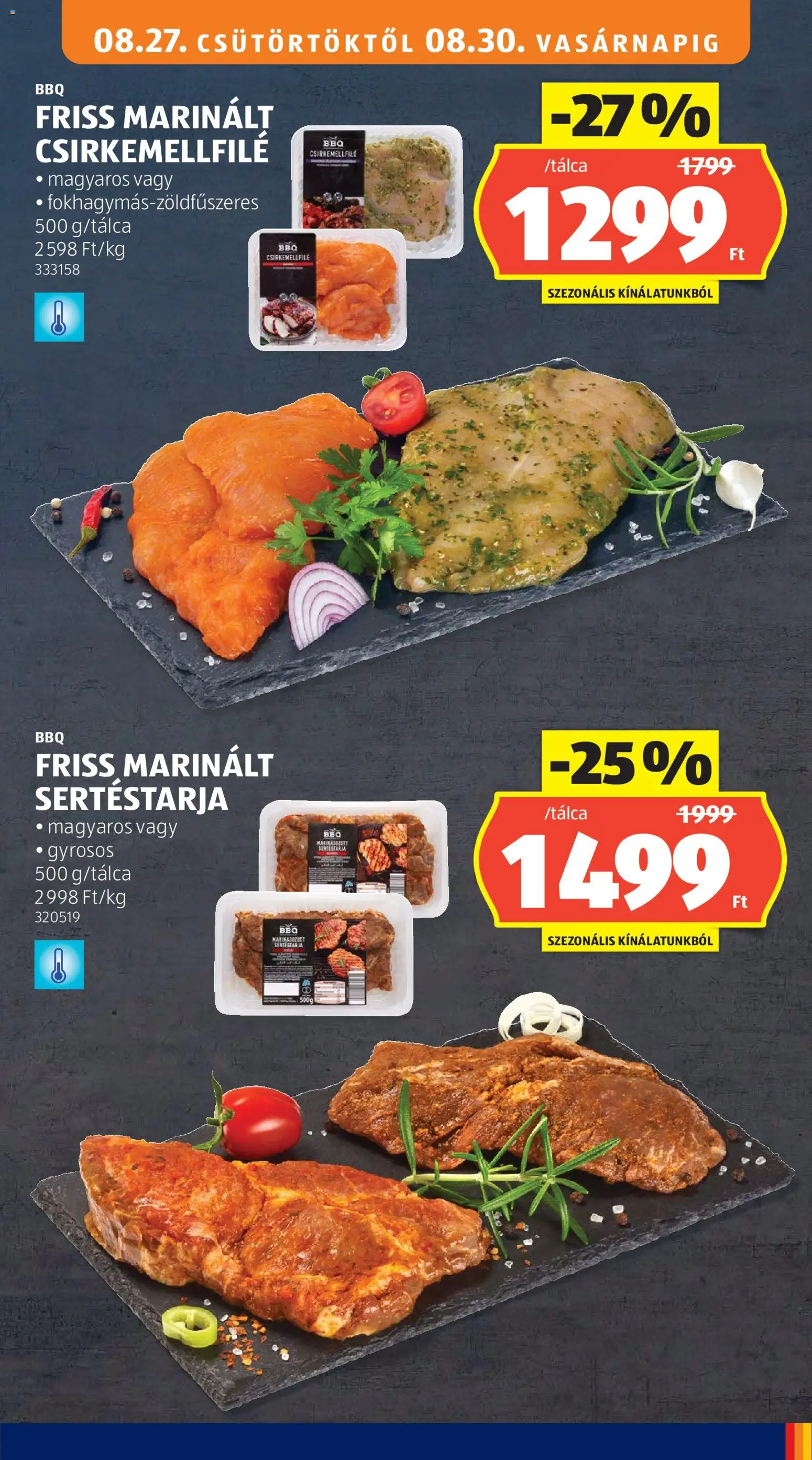 Aldi akciós ujság - amely érvényes a következő dátumtól: 2026.08.27. | Oldal: 19 | Termékek: Sertéstarja, Csirkemellfilé