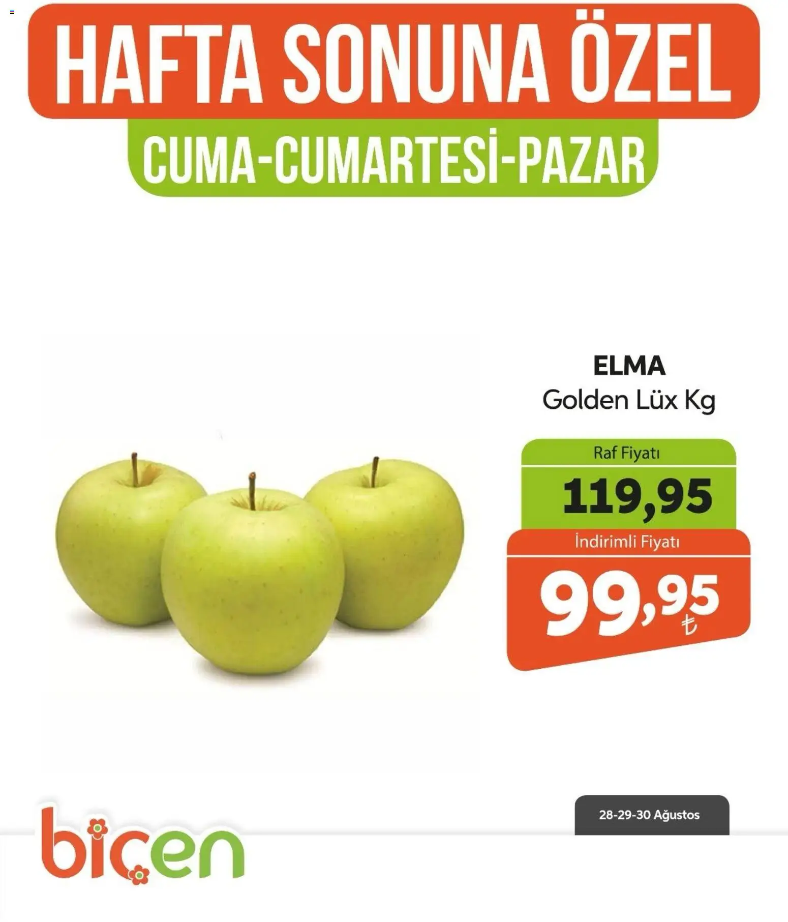 Biçen Market - Hafta Sonuna Özel - Meyve İndirimi - 28 Ağustos 2026 tarihinden itibaren geçerlidir | Sayfa: 8 | Ürünler: Raf, Elma