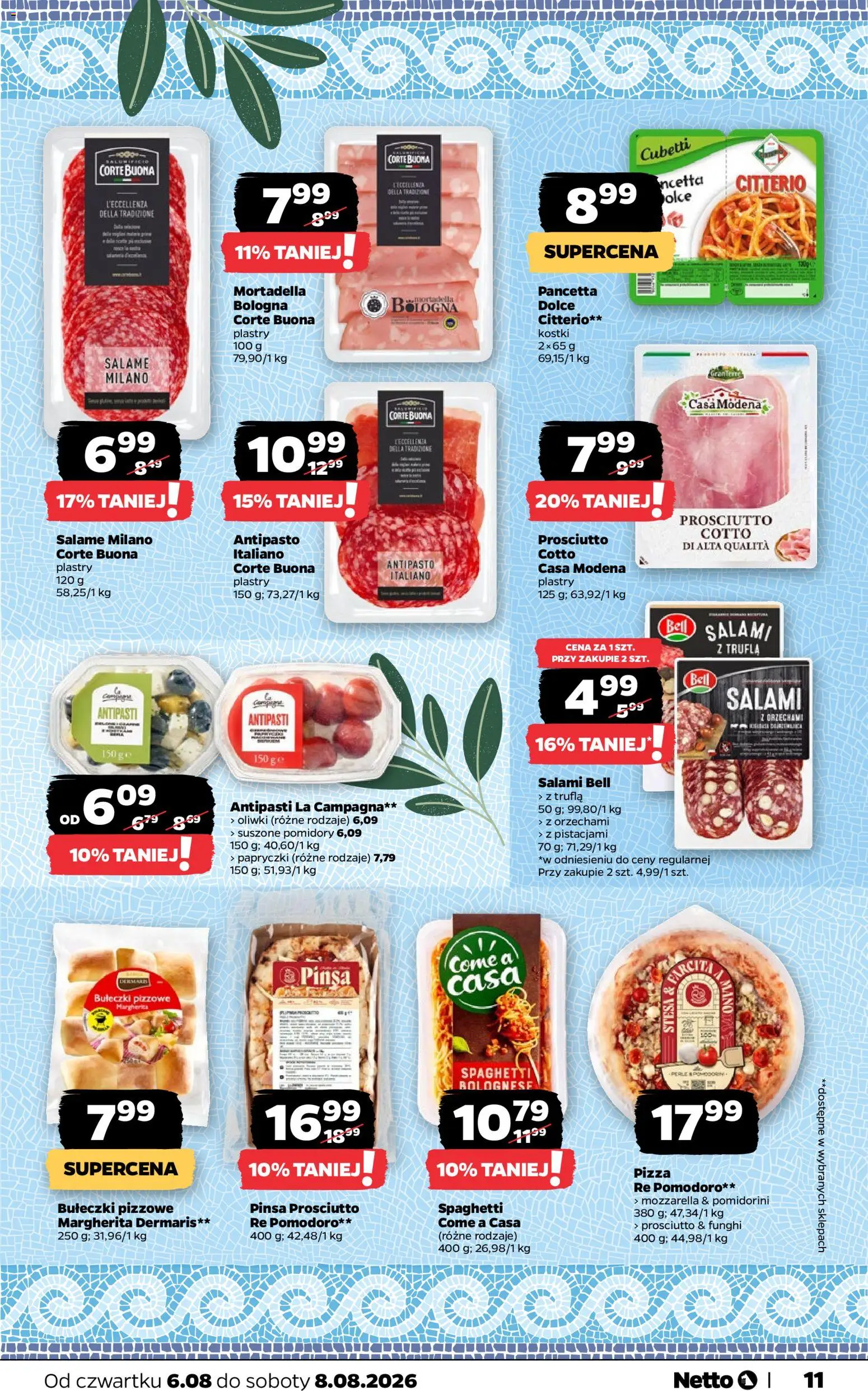 Netto gazetka od czwartku od 06.08.2026 | Strona: 11 | Produkty: Suszone pomidory, Pizza, Pinsa, Mozzarella