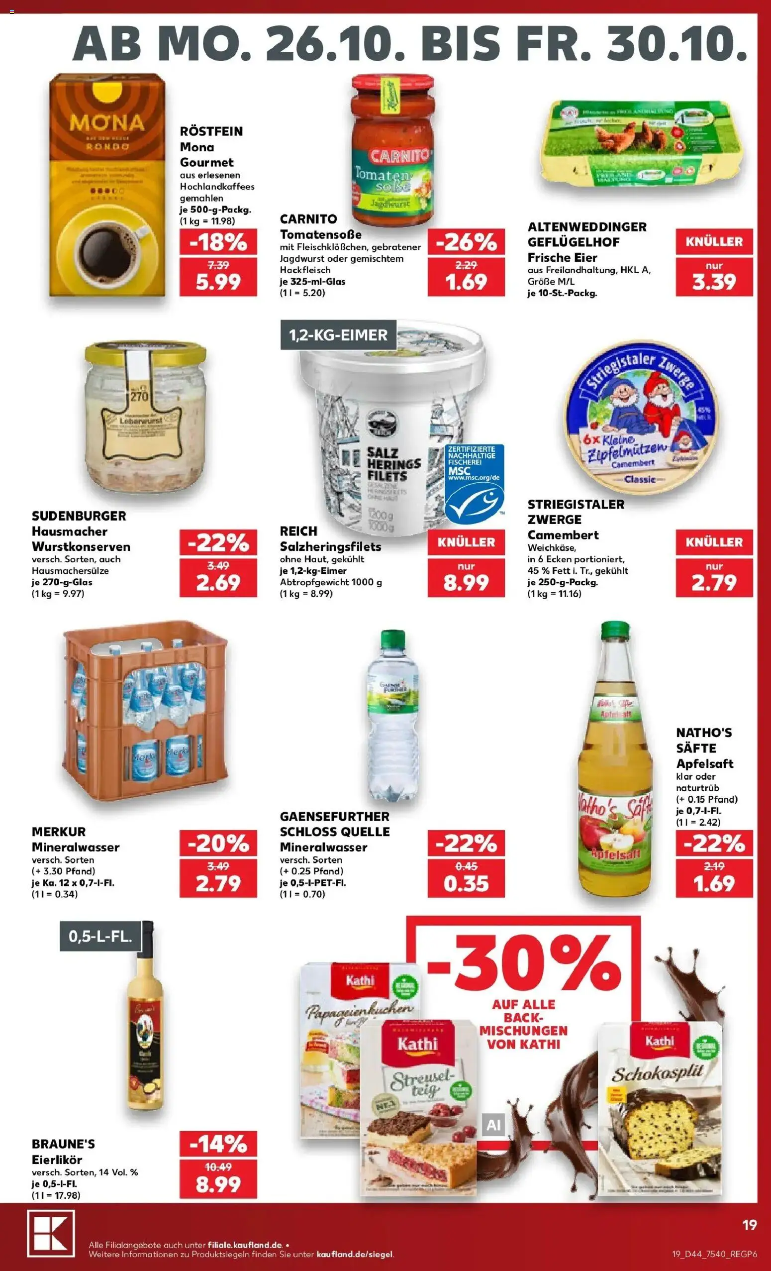 Prospekt Kaufland ab 26.10.2026 » Angebote Online zum Blättern | Seite: 19 | Produkte: Tomaten, Apfelsaft, Salz, Hackfleisch