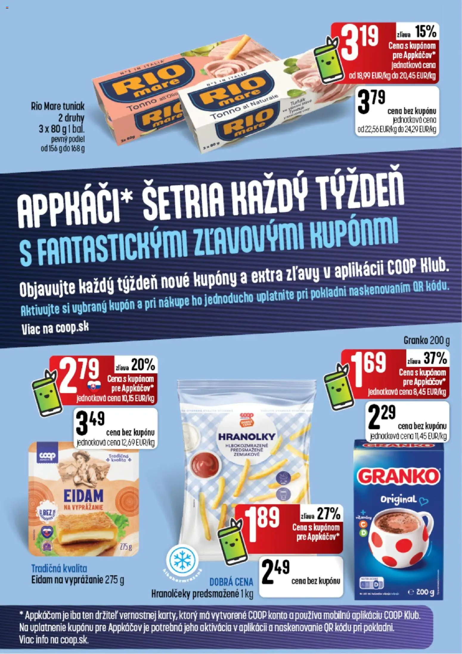Nové COOP Jednota akcie – leták je platný od 24.09.2026 | Strana: 8 | Produkty: Hranolky, Eidam, Rio Mare, Granko