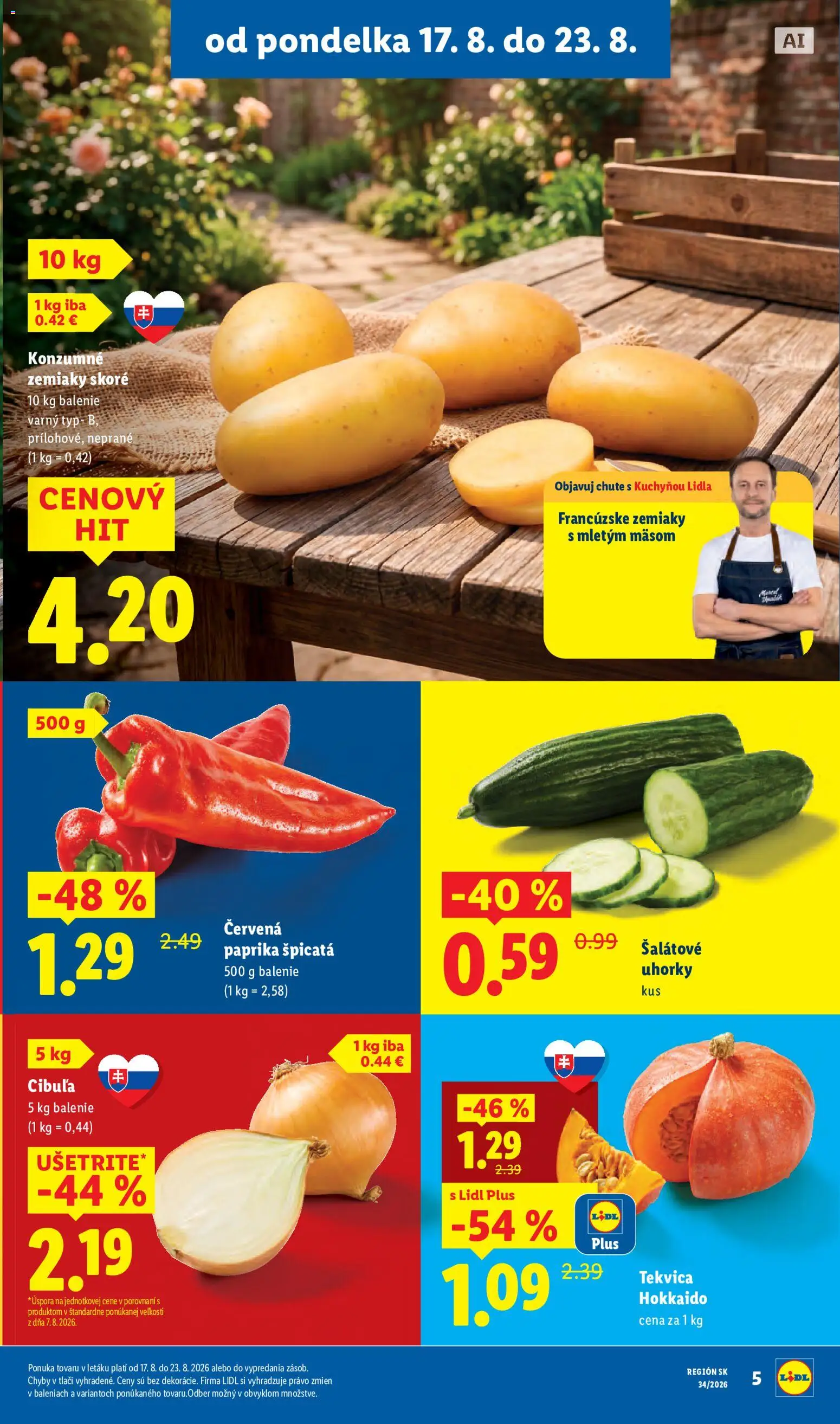 Nové Lidl akcie – leták je platný od 17.08.2026 | Strana: 9 | Produkty: Paprika, Cibuľa, Červená paprika, Uhorky