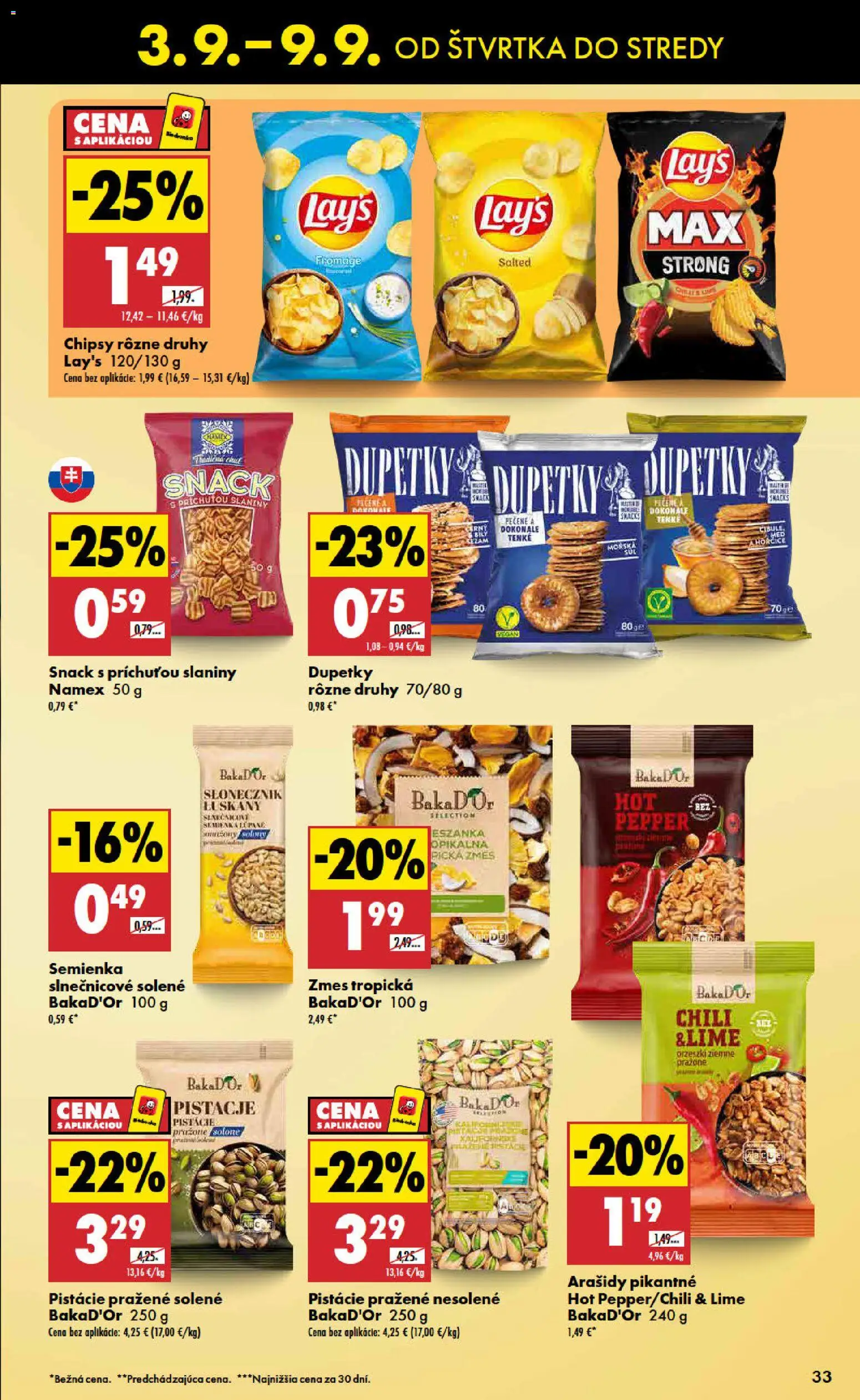 Nové Biedronka akcie – leták je platný od 03.09.2026 | Strana: 33 | Produkty: Chipsy, Med, Arašidy, Pistácie