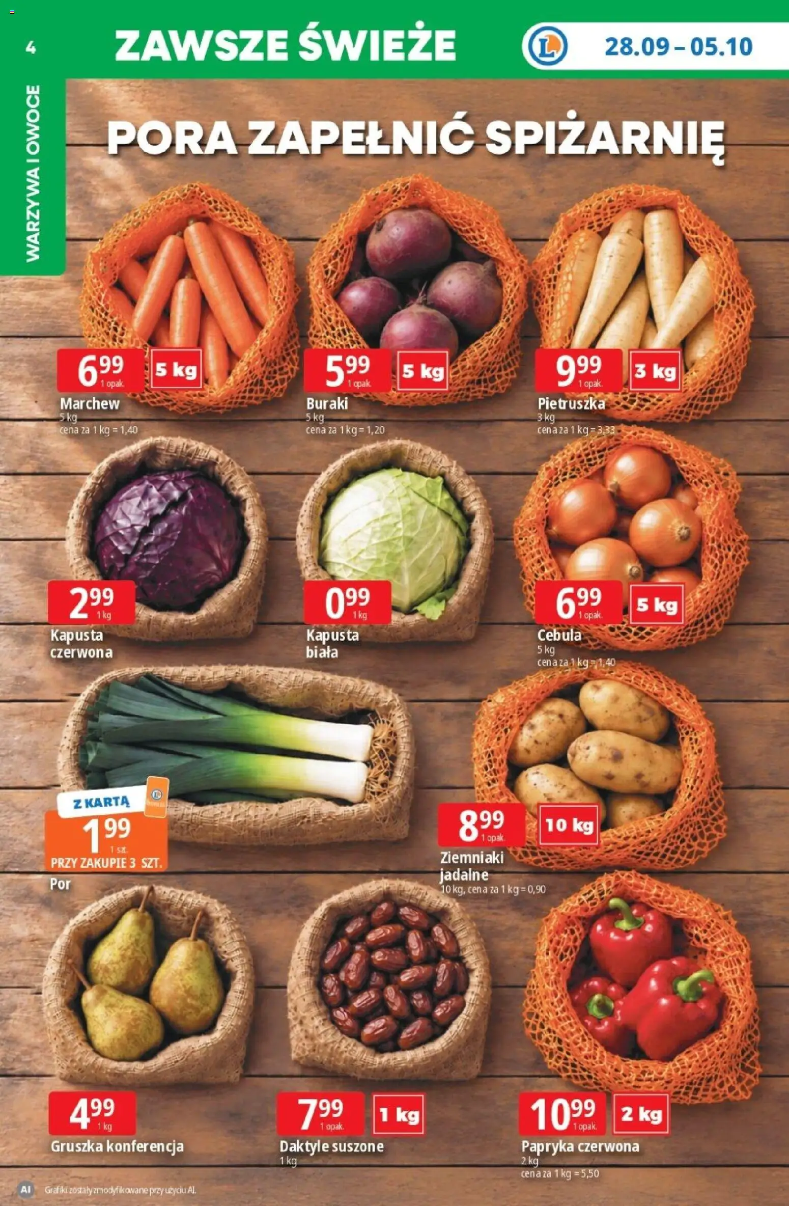 E.Leclerc gazetka - Tanio To Tu od 28.09.2026 | Strona: 4 | Produkty: Kapusta, Papryka czerwona, Ziemniaki, Owoce